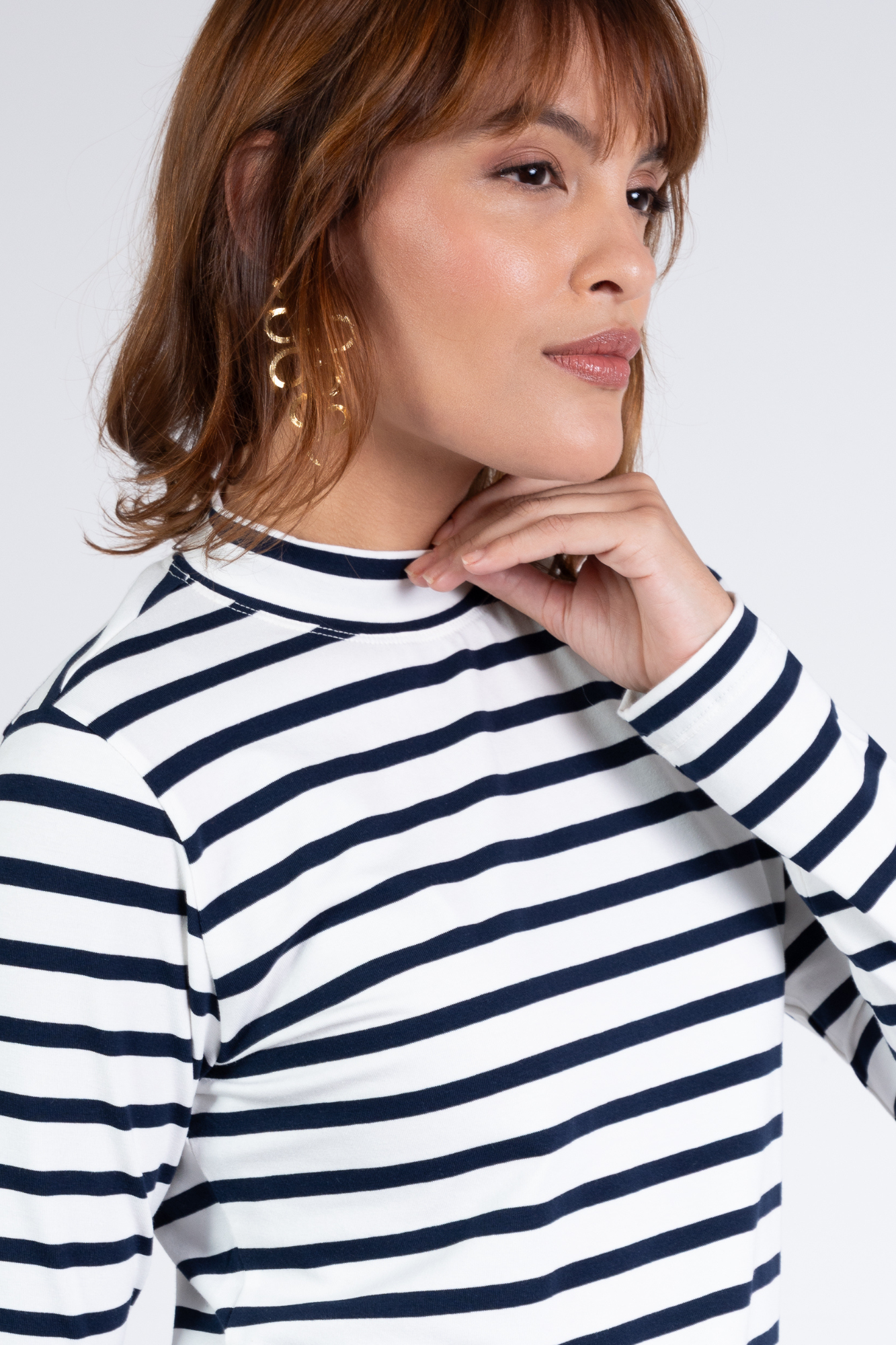 Blusa Listrada Moon Gola Média Marinho