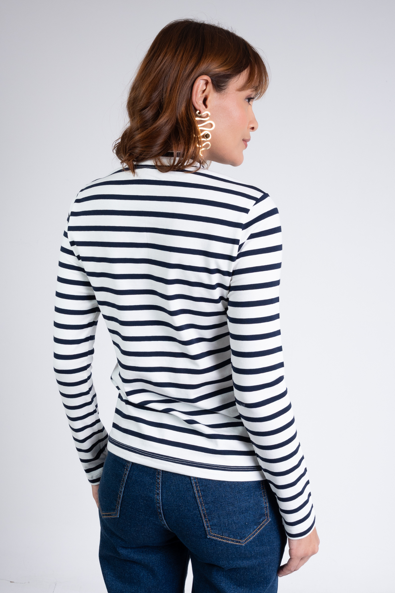 Blusa Listrada Moon Gola Média Marinho