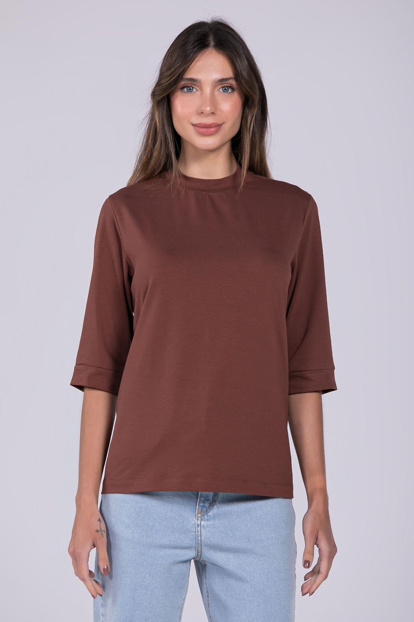 Camiseta Moon 3/4 Gola Média Café