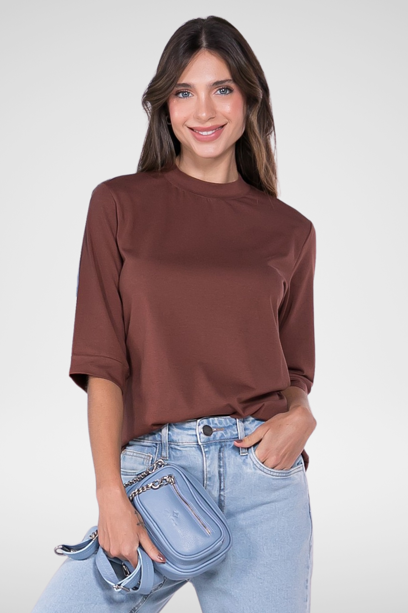 Camiseta Moon 3/4 Gola Média Café