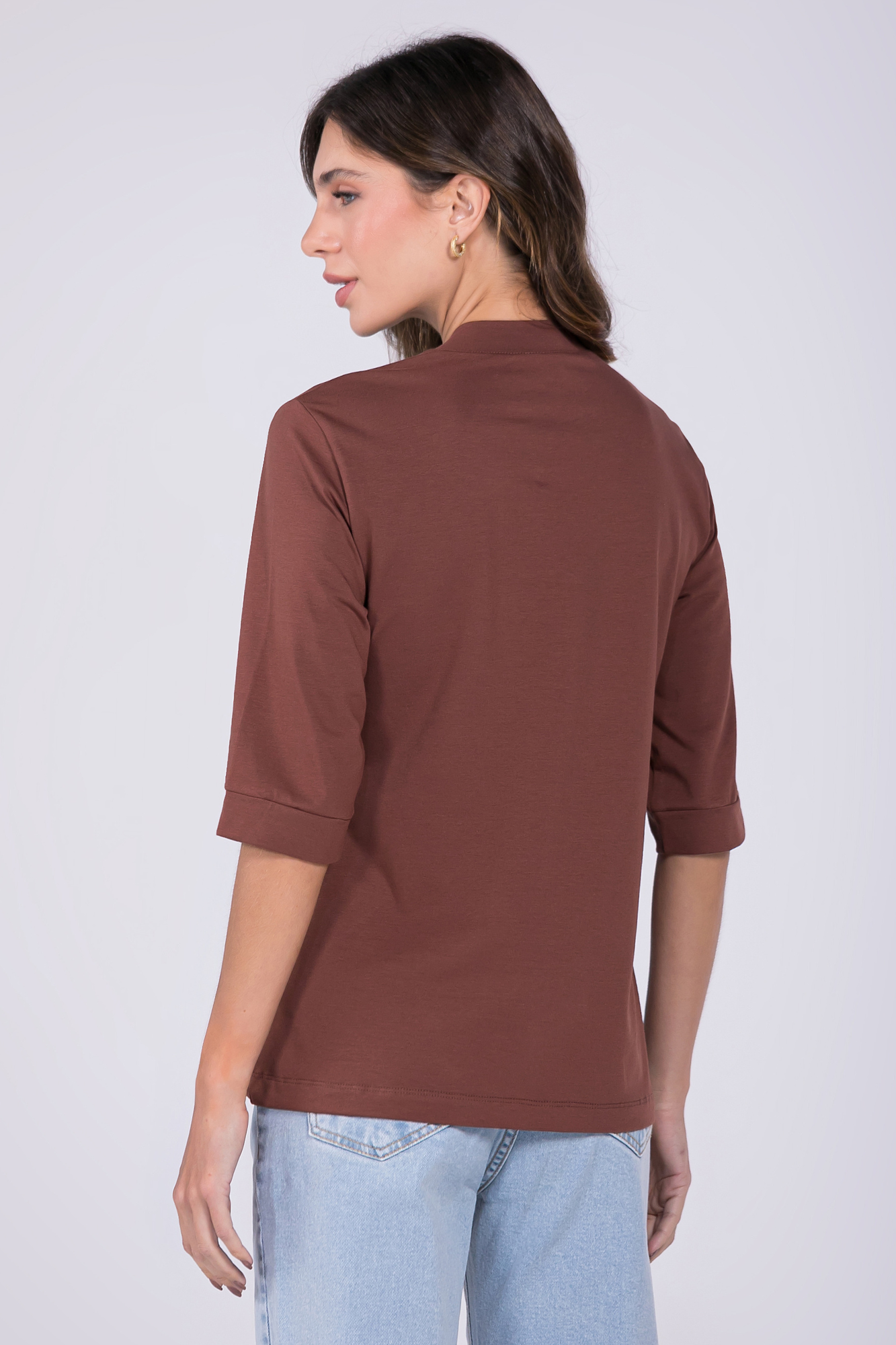 Camiseta Moon 3/4 Gola Média Café