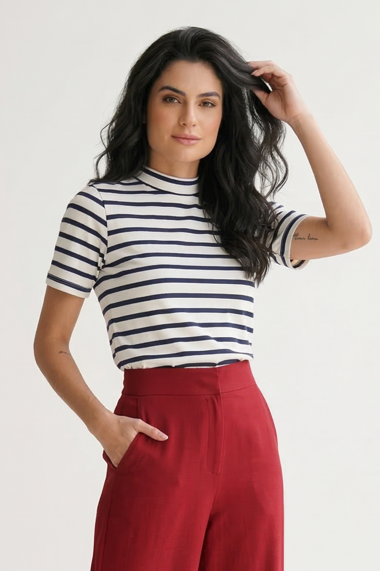 Camiseta Moon Gola Alta Listras Marinho