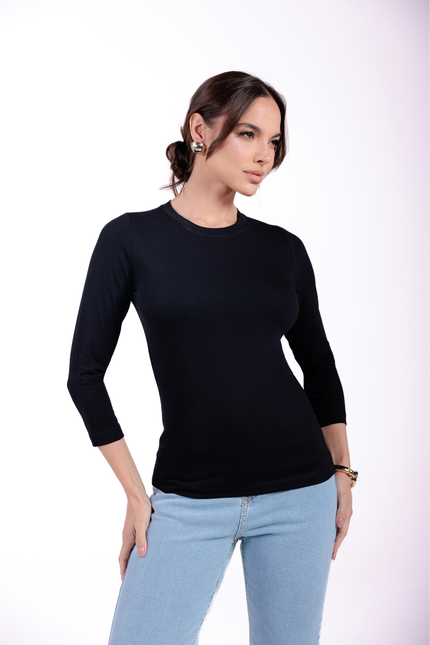 Camiseta 7/8 Gola O Preta