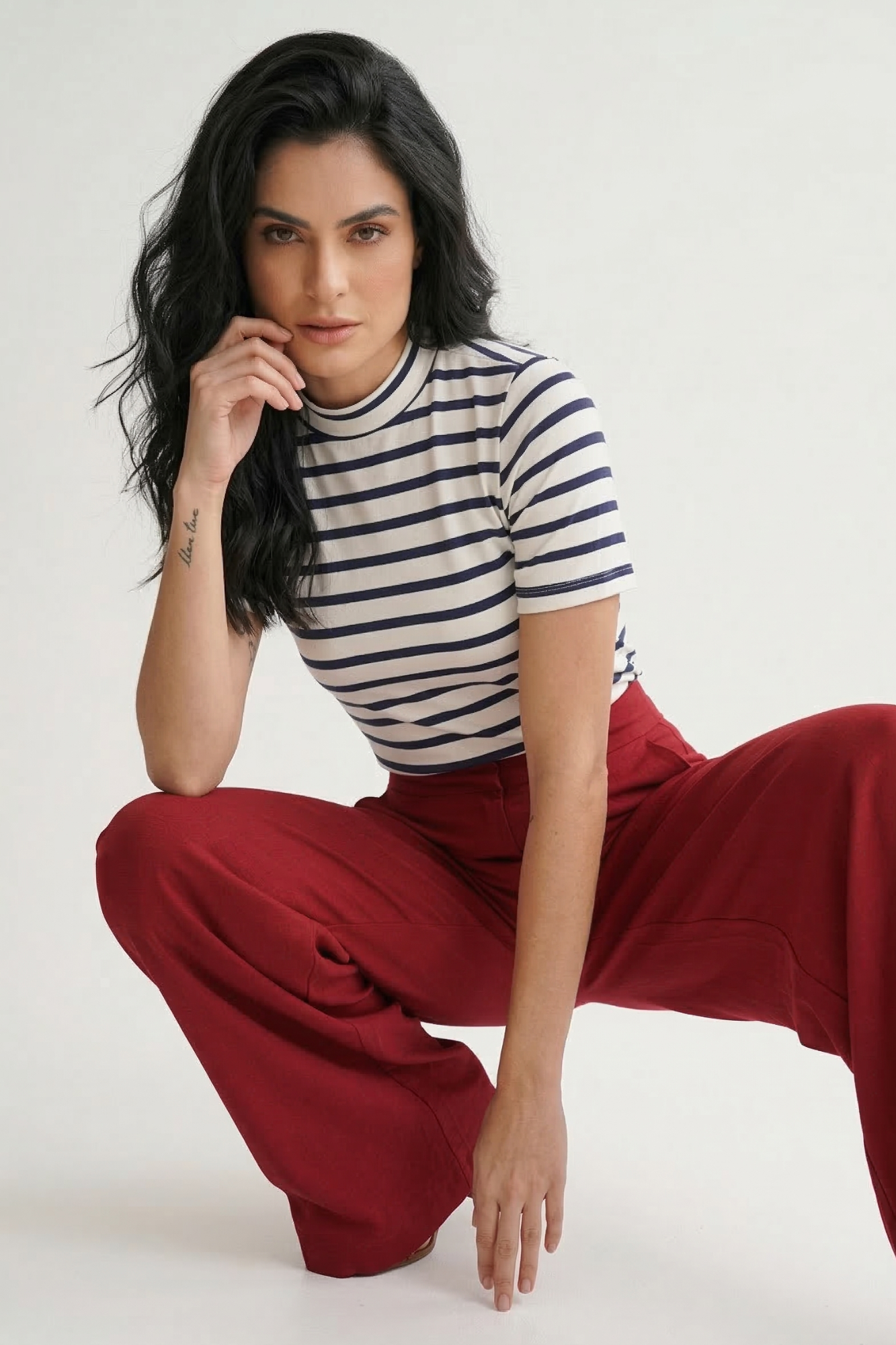 Camiseta Moon Gola Alta Listras Marinho