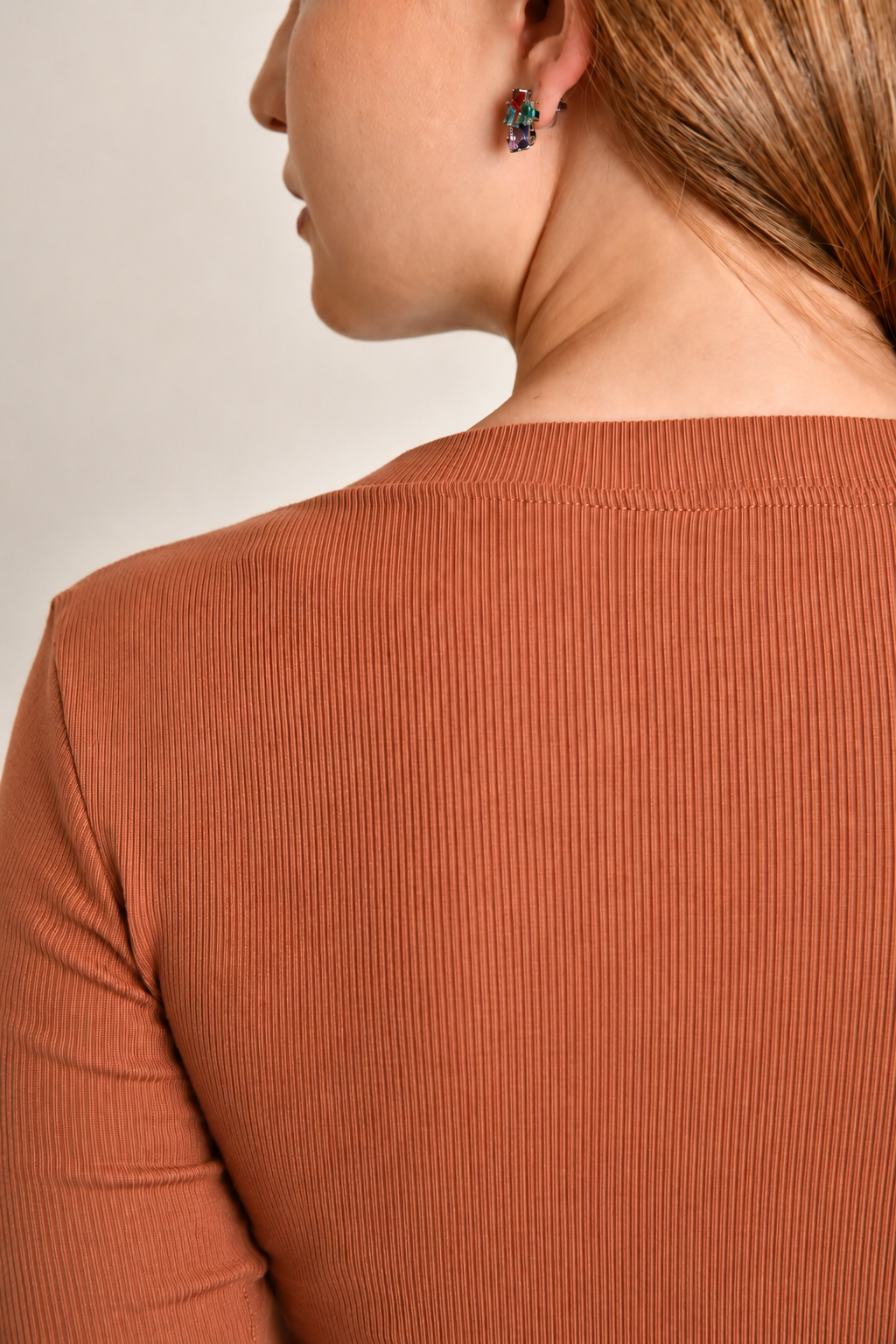 Camiseta Douz Roberta 3/4 Canelada Marrom