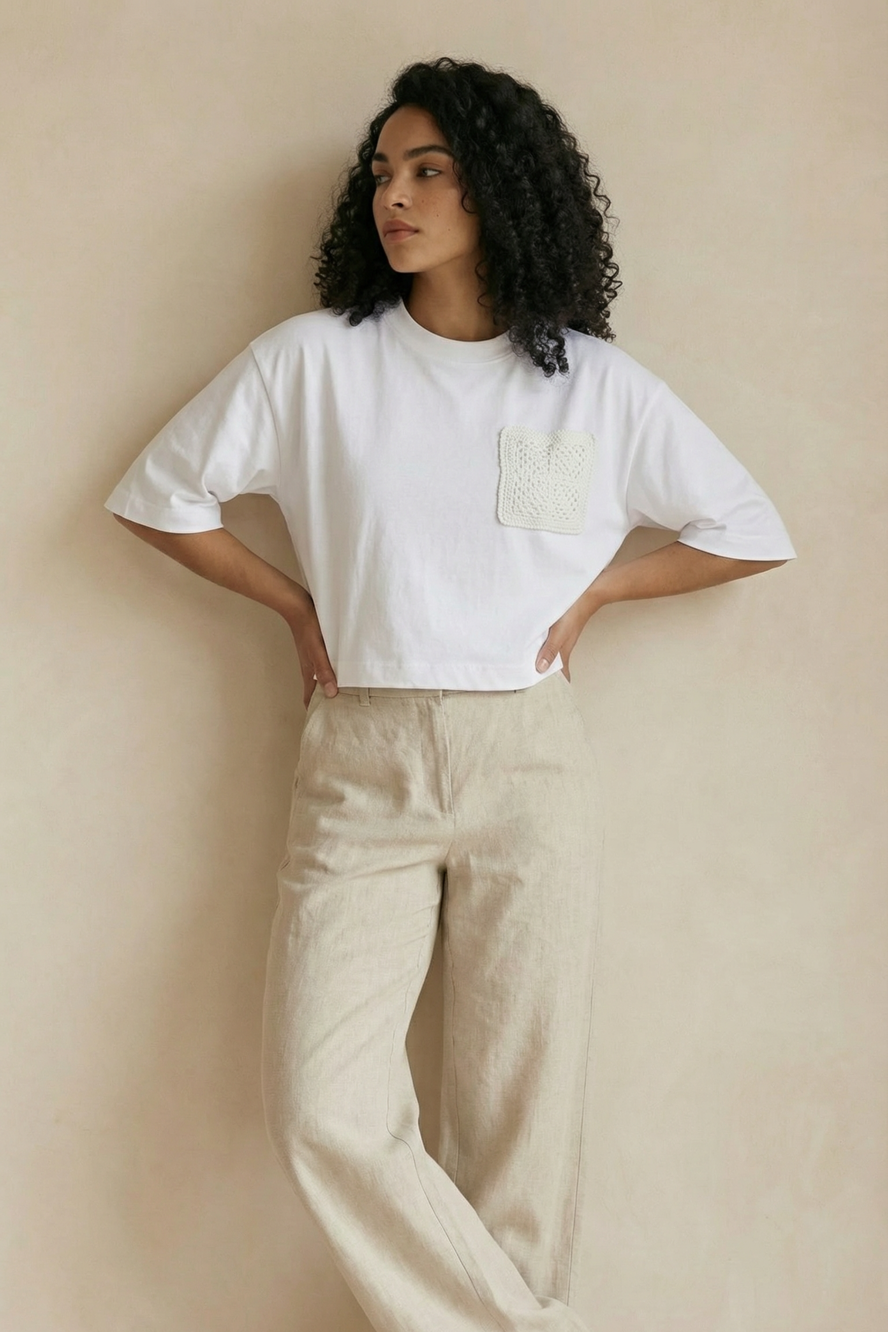 Camiseta Douz Samara Cropped Tricot Off White