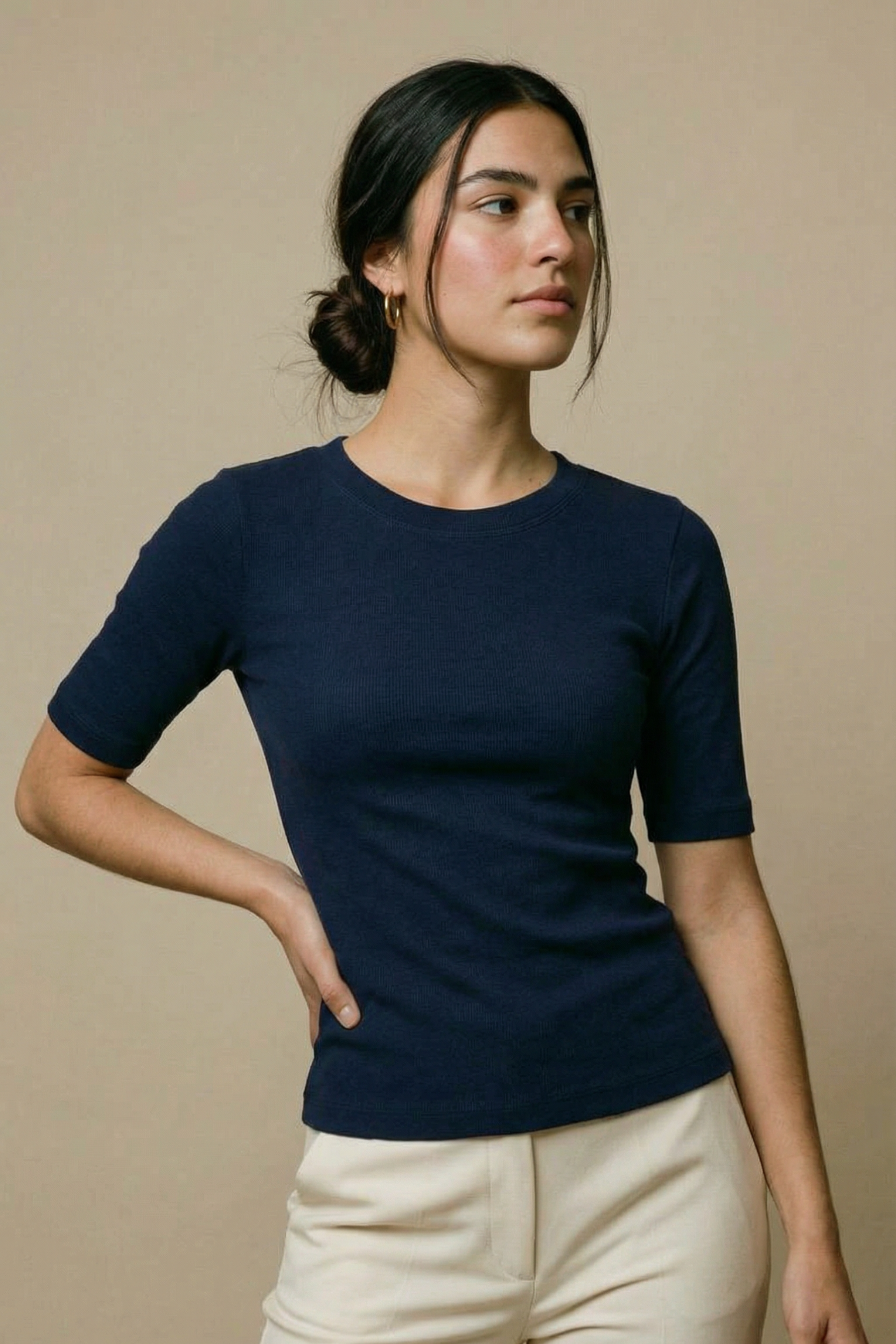 Camiseta Douz Roberta 3/4 Canelada Azul