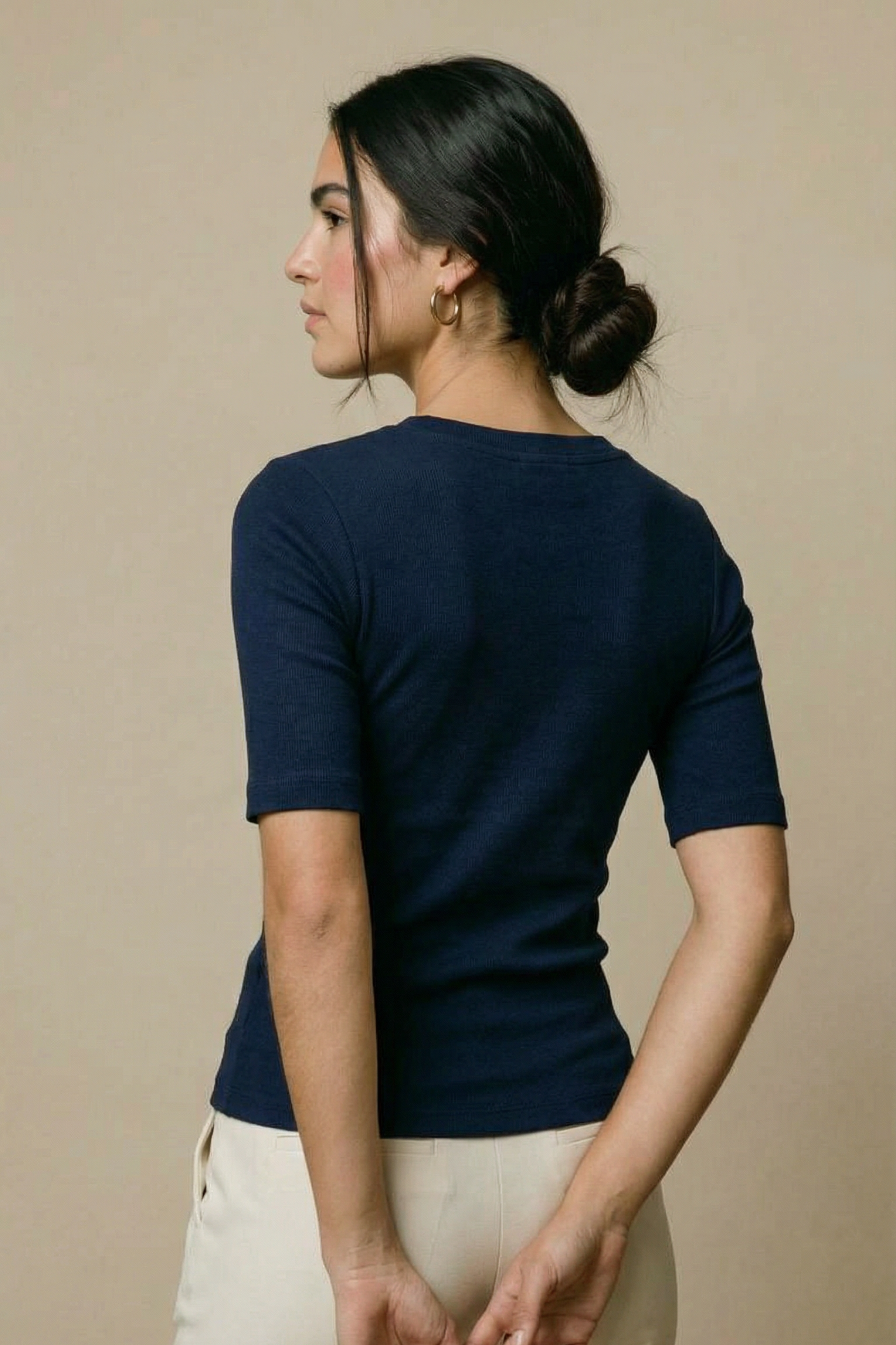Camiseta Douz Roberta 3/4 Canelada Azul