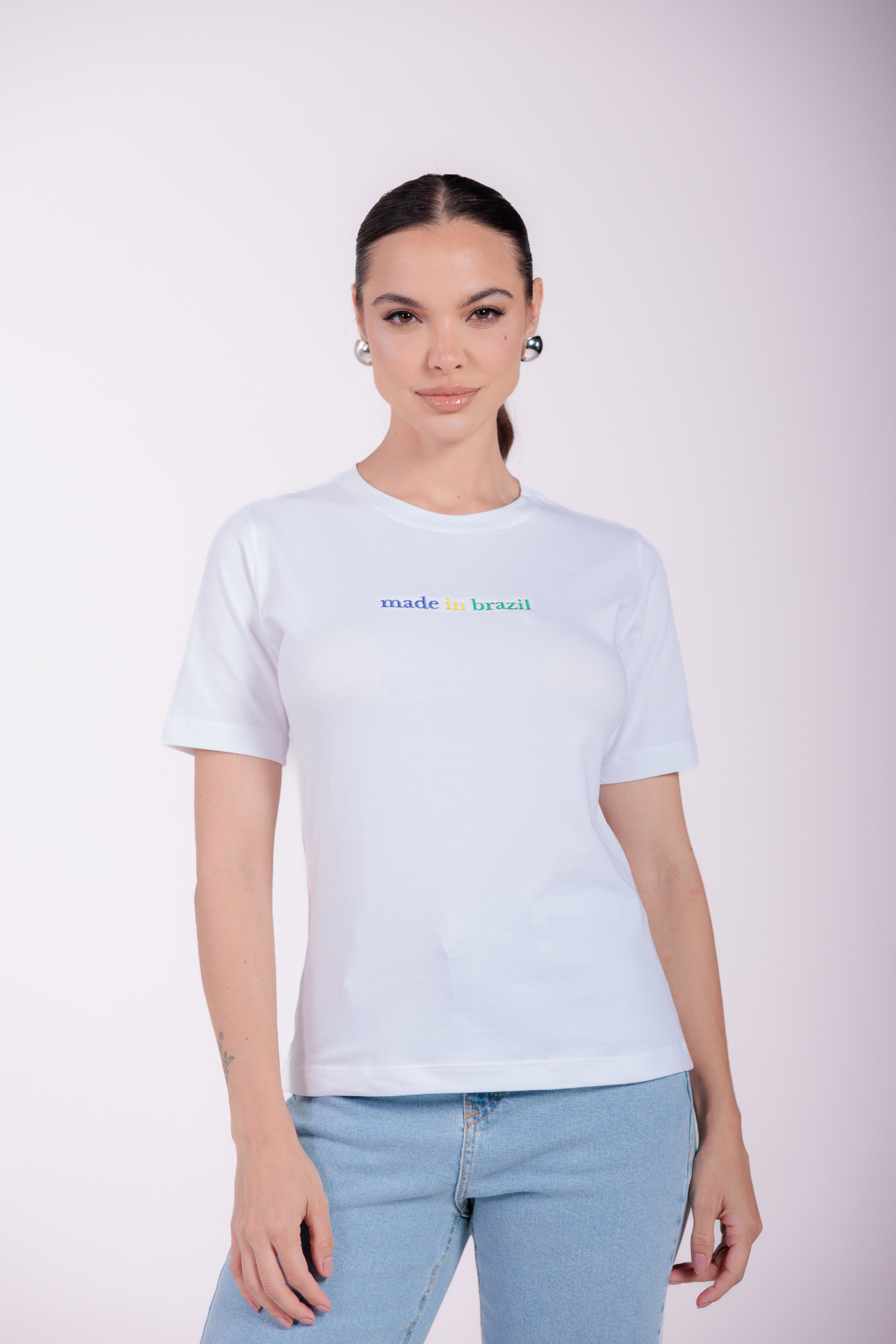 Camiseta Bordada Copa Moon Gola O Branca