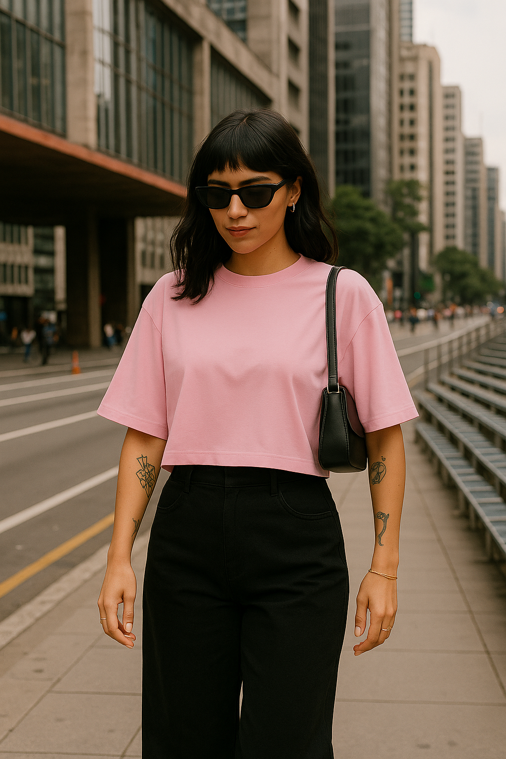 Camiseta Cropped Moon Gola O Rosa