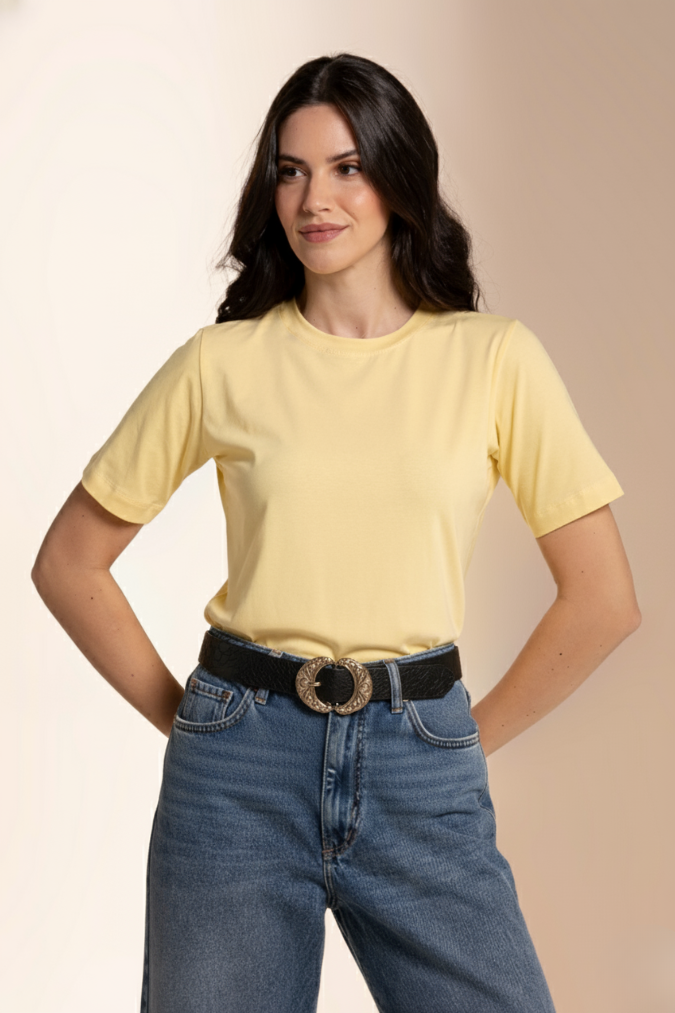 Camiseta Lisa New Moon Gola O Amarelo Manteiga