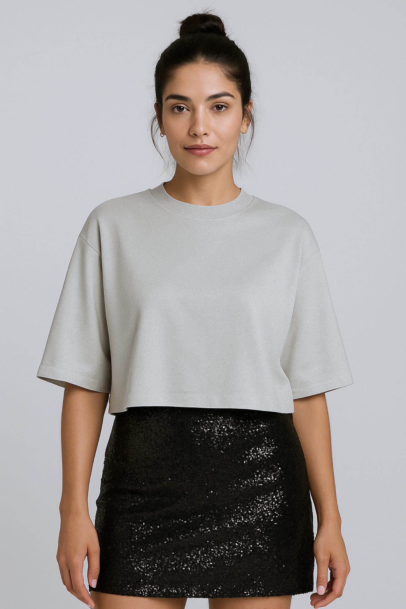 Camiseta Cropped Moon Gola O Cinza