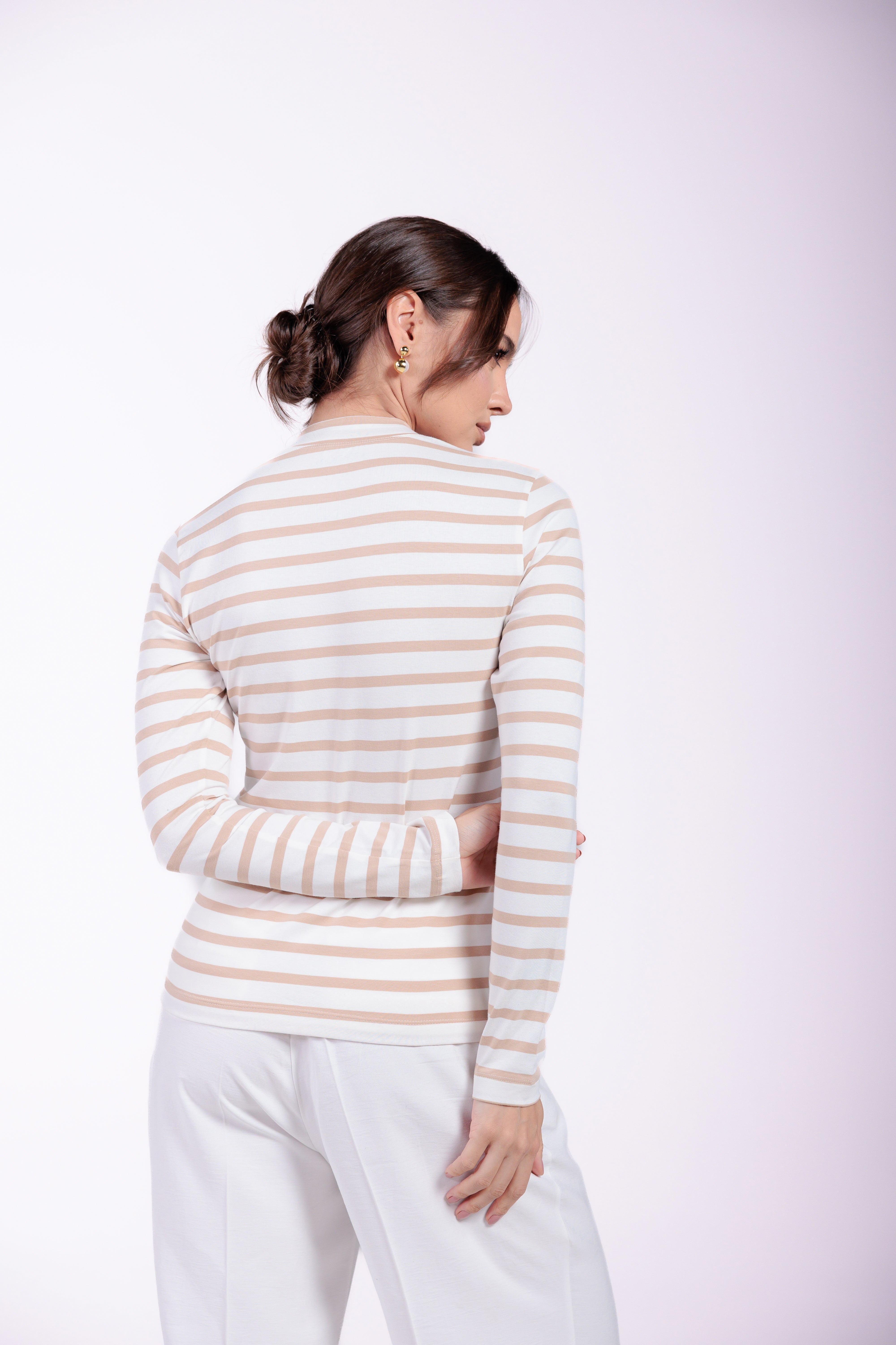 Blusa Moon Gola Média Listras Mocha