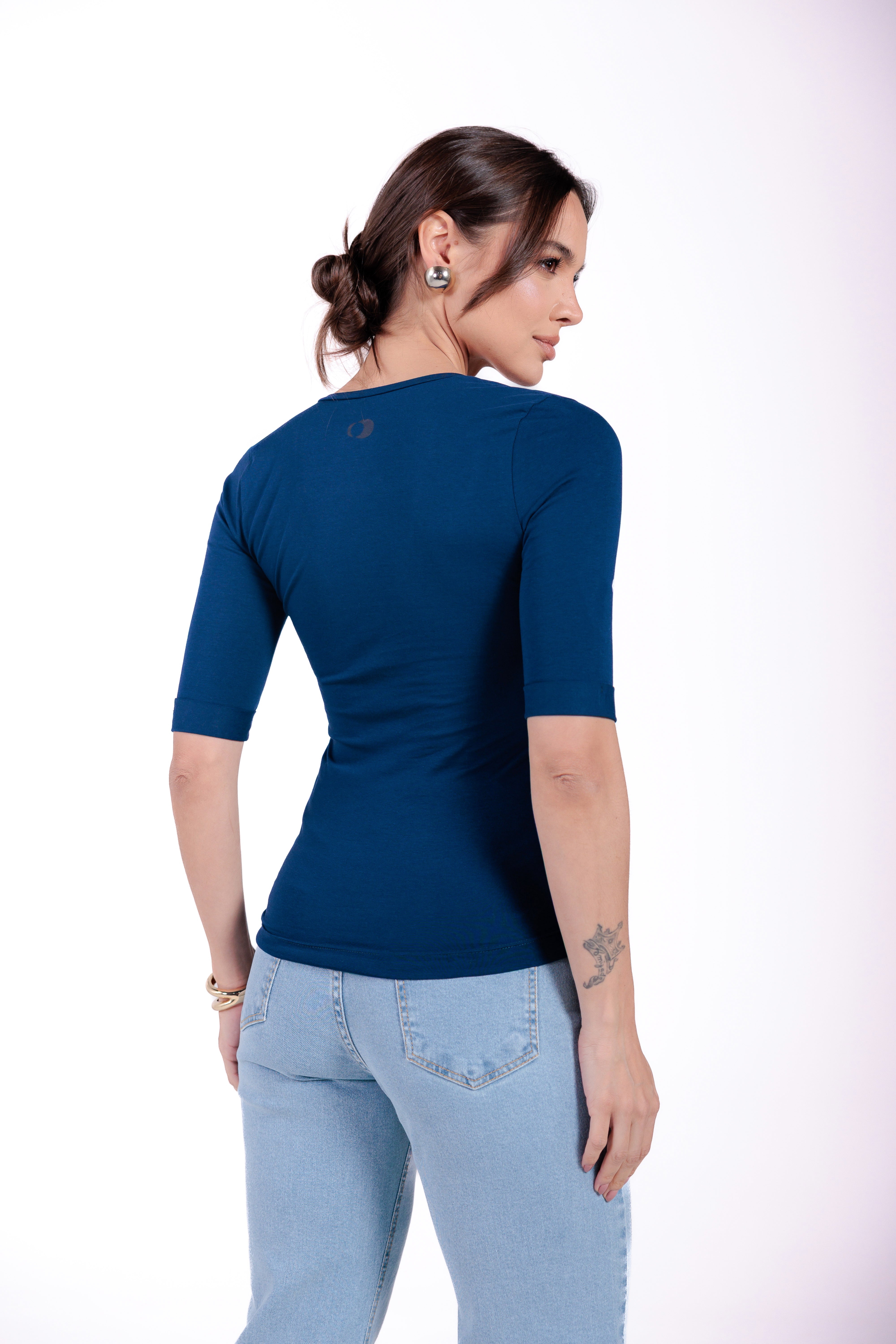 Camiseta Slim Moon 3/4 Gola V Marinho