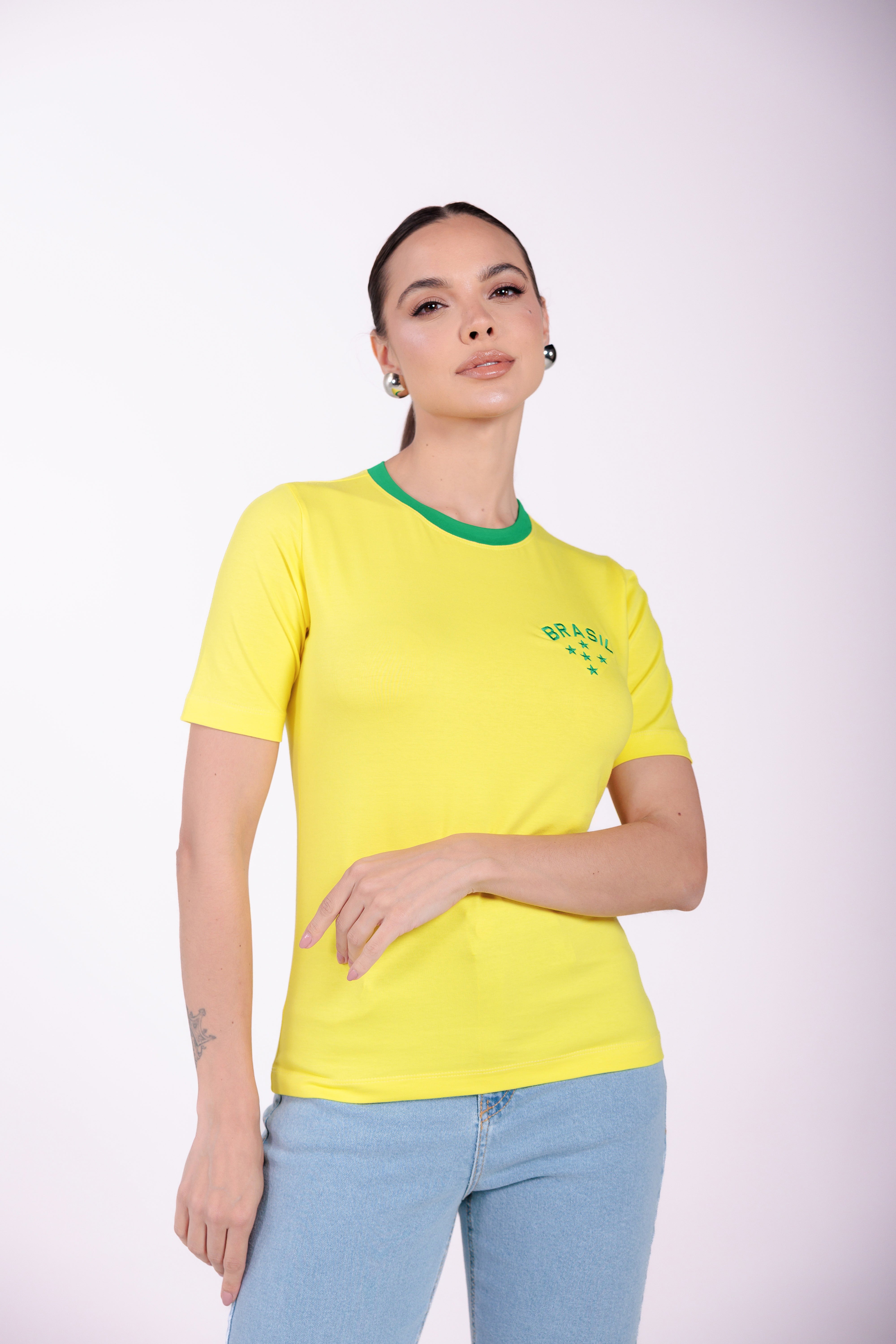Camiseta Bordada Copa Moon Gola O Amarela Verde
