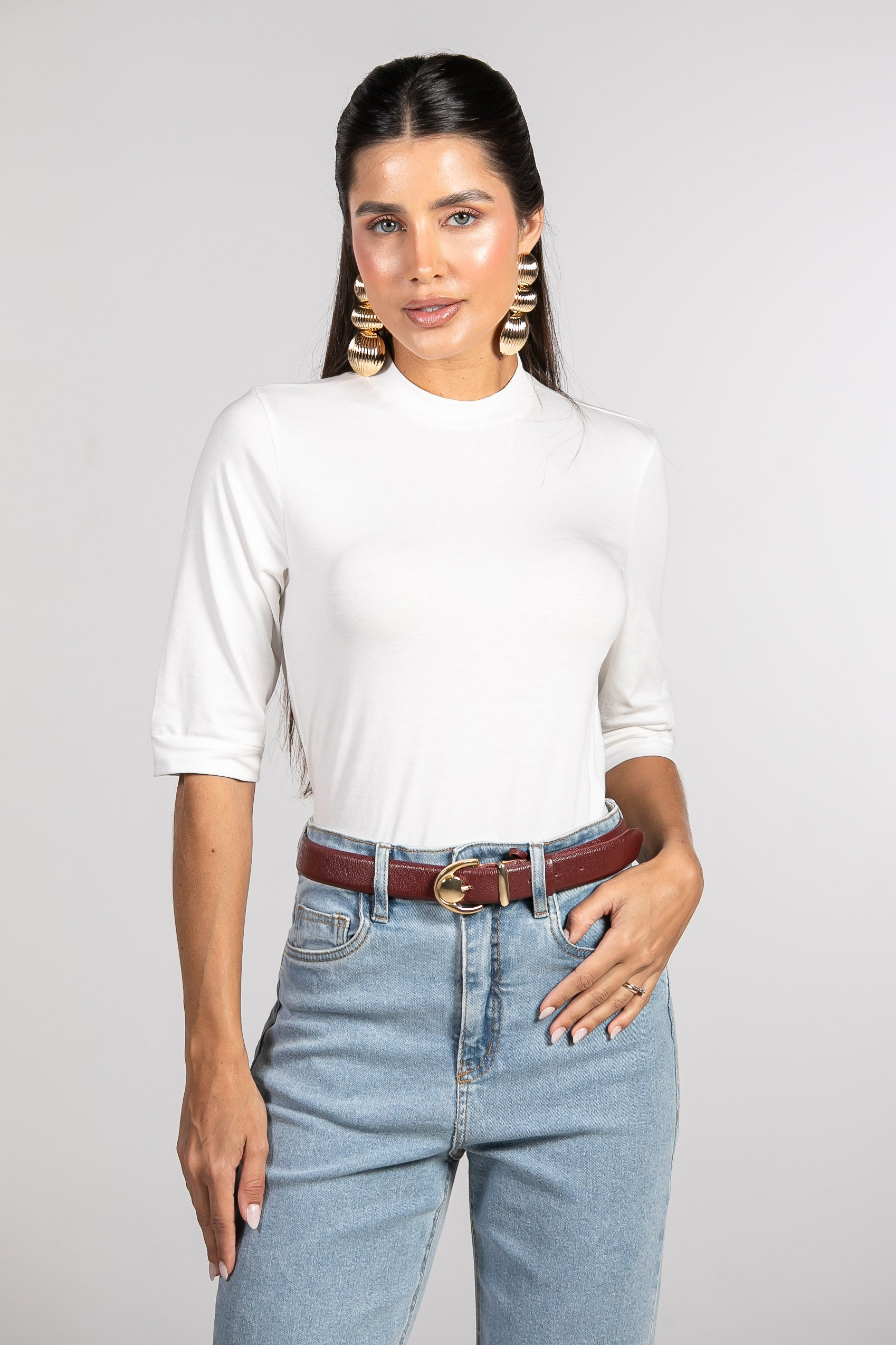 Camiseta Moon 3/4 Gola Média Off-white