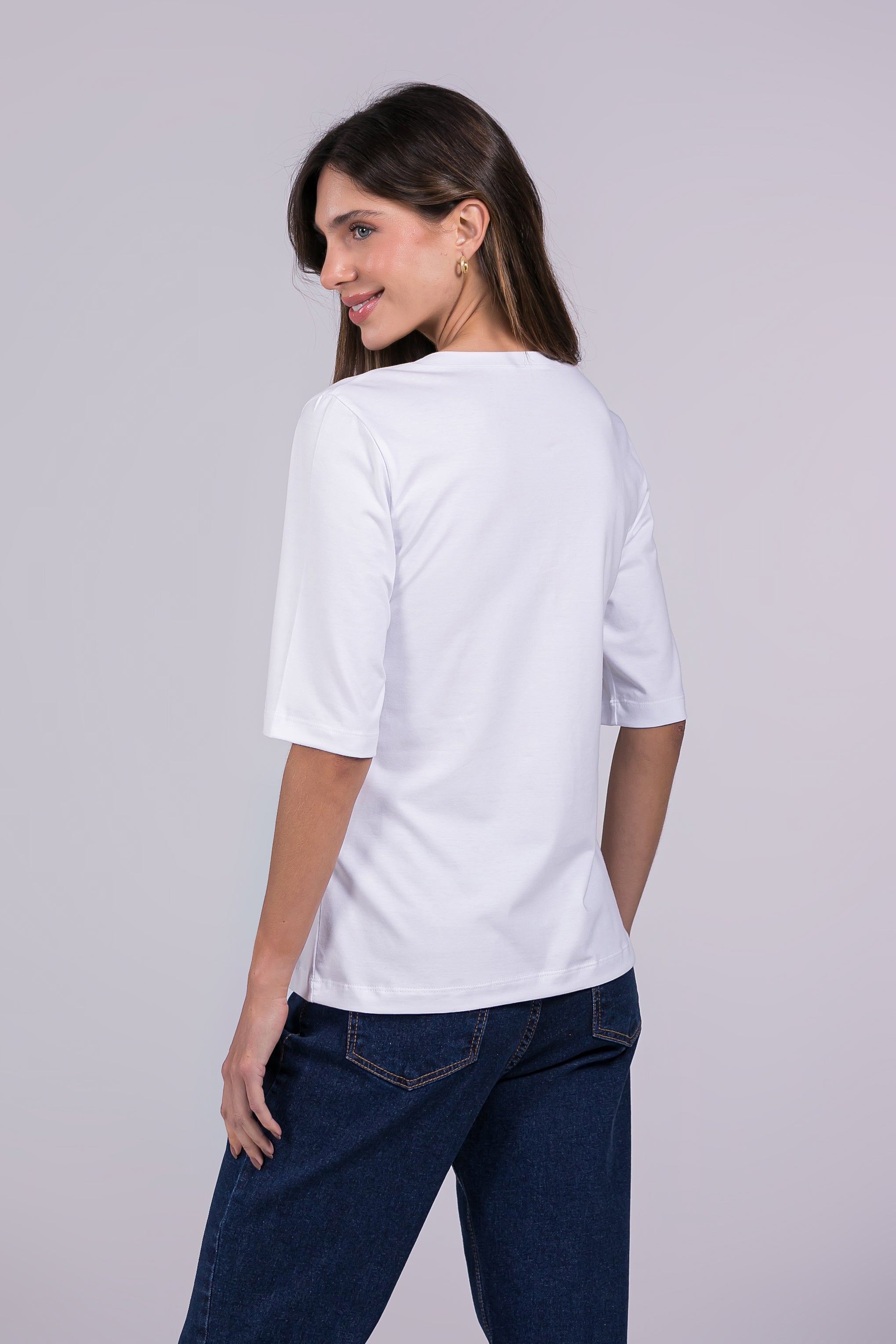 Camiseta Moon 3/4 Gola V Branca