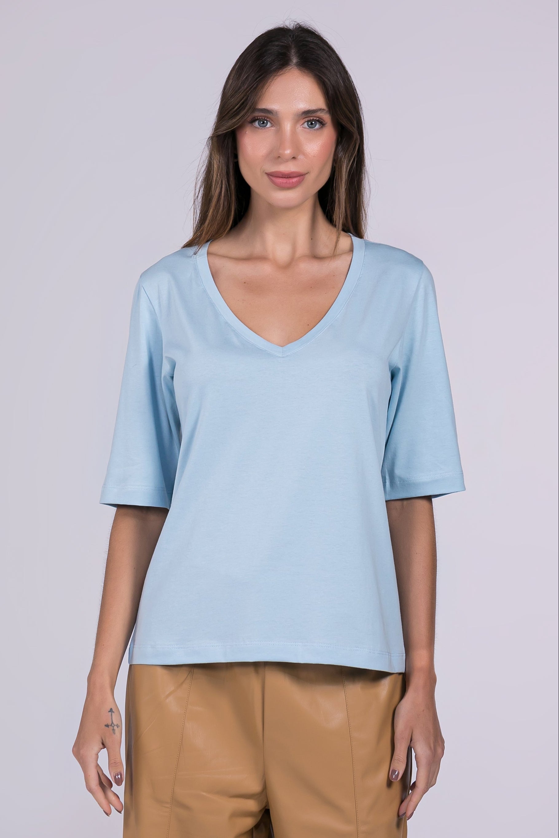 Camiseta Moon 3/4 Gola V Azul Céu