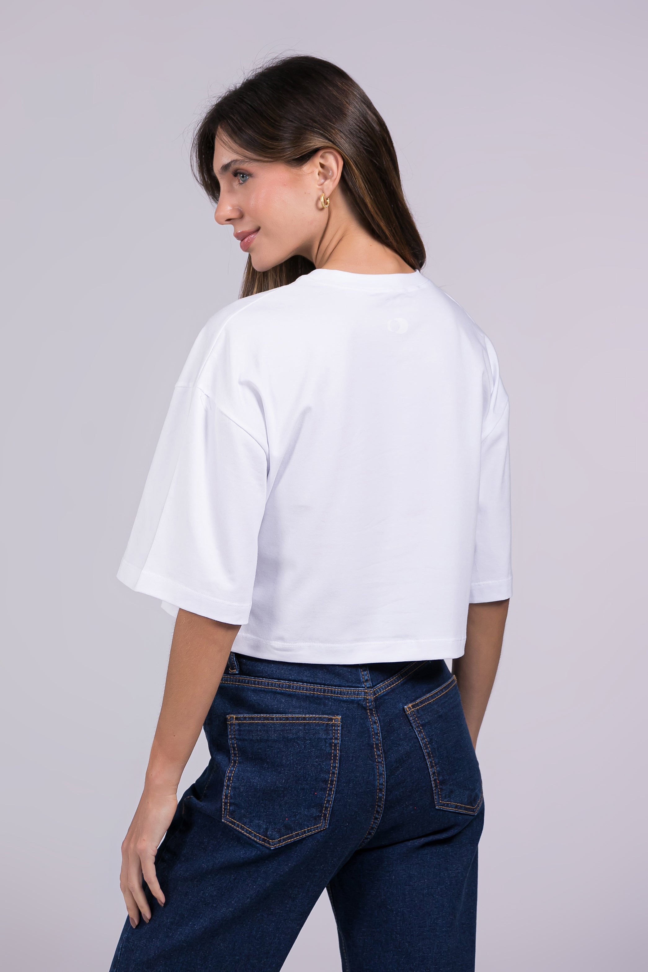 Camiseta Cropped Moon Gola O Branca