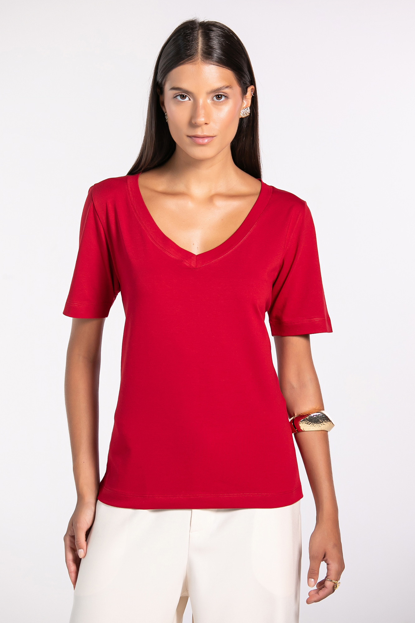 Camiseta Lisa New Moon Gola V Bold Red