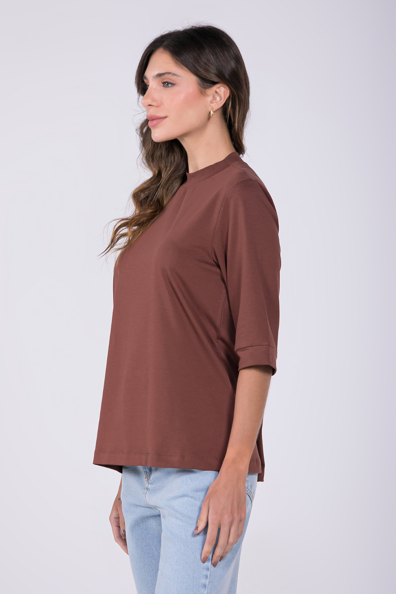 Camiseta Moon 3/4 Gola Média Café