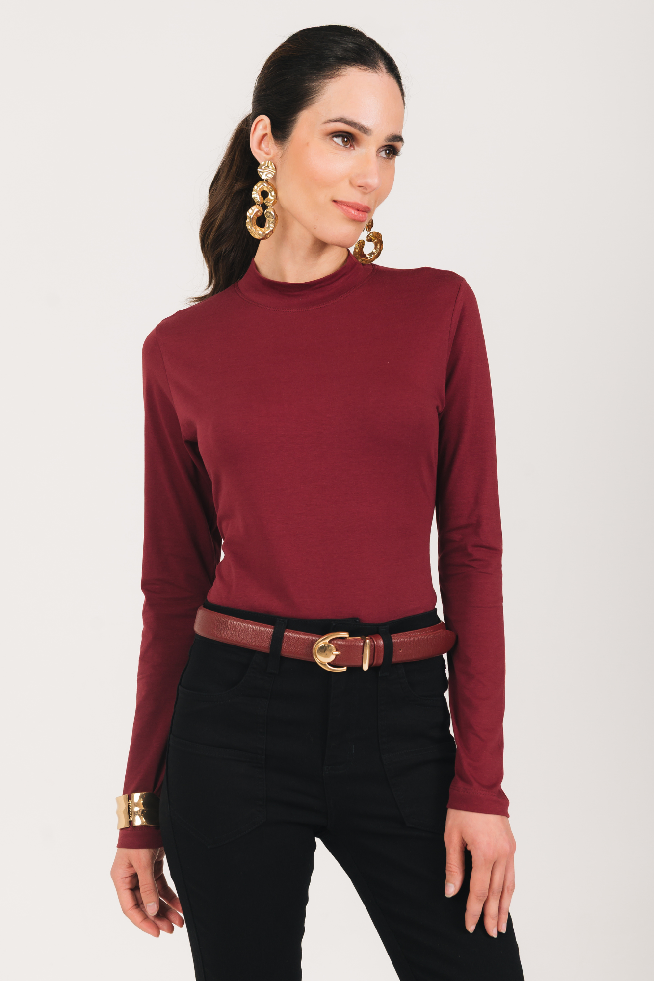 Blusa Manga Longa Moon Gola O Bordô