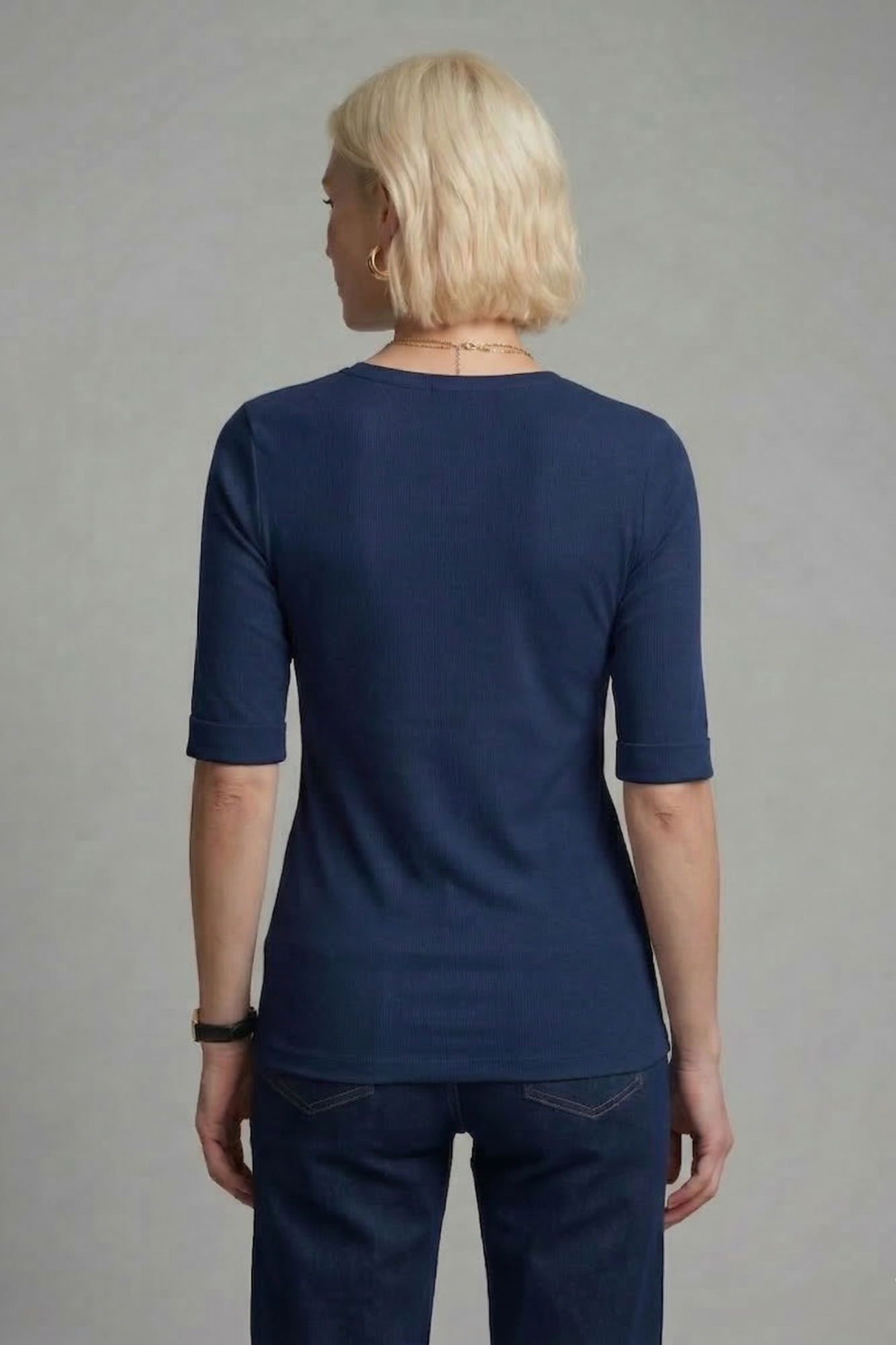 Camiseta Slim Moon 3/4 Gola V Marinho