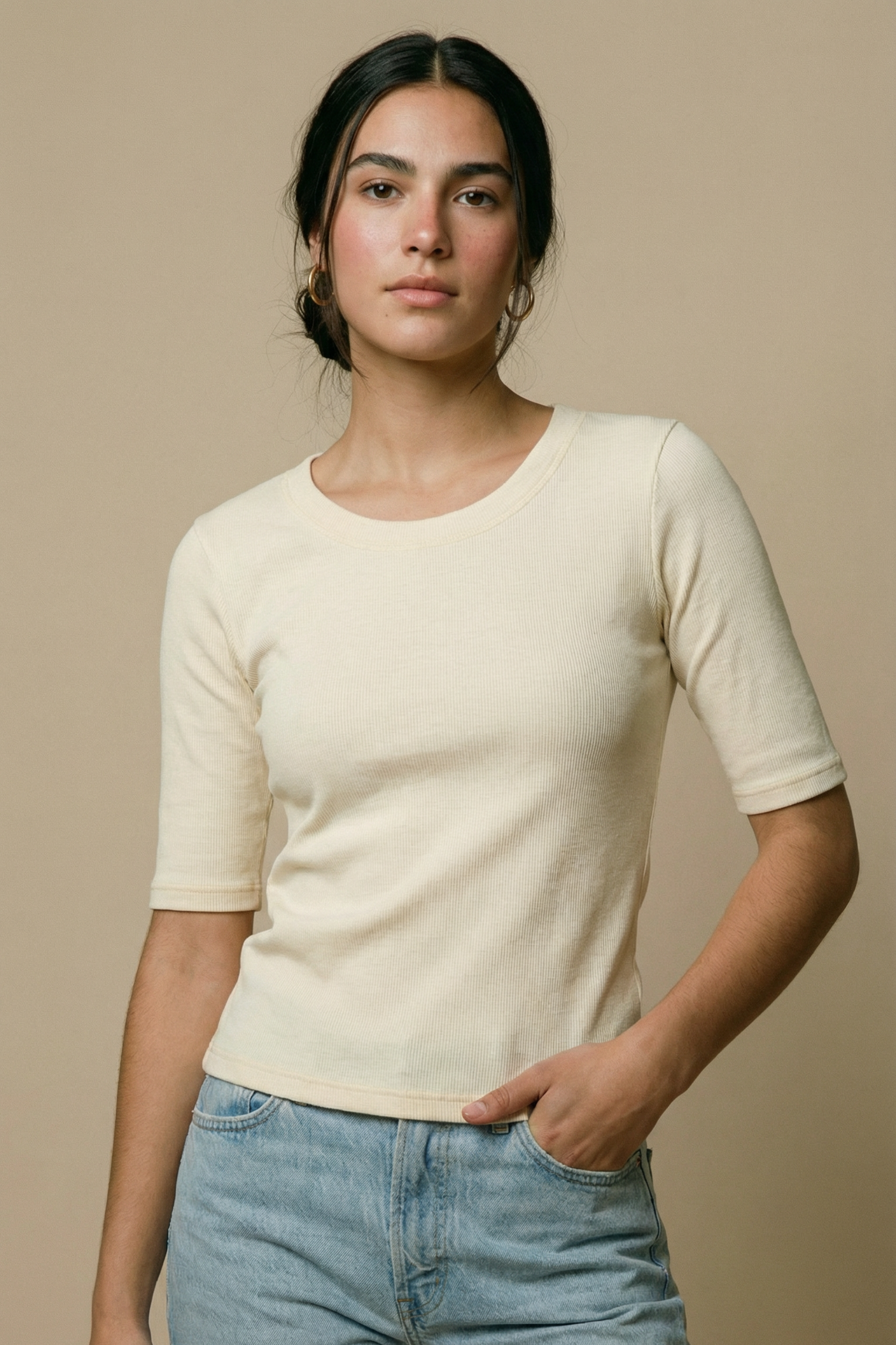 Camiseta Douz Roberta 3/4 Canelada Off White