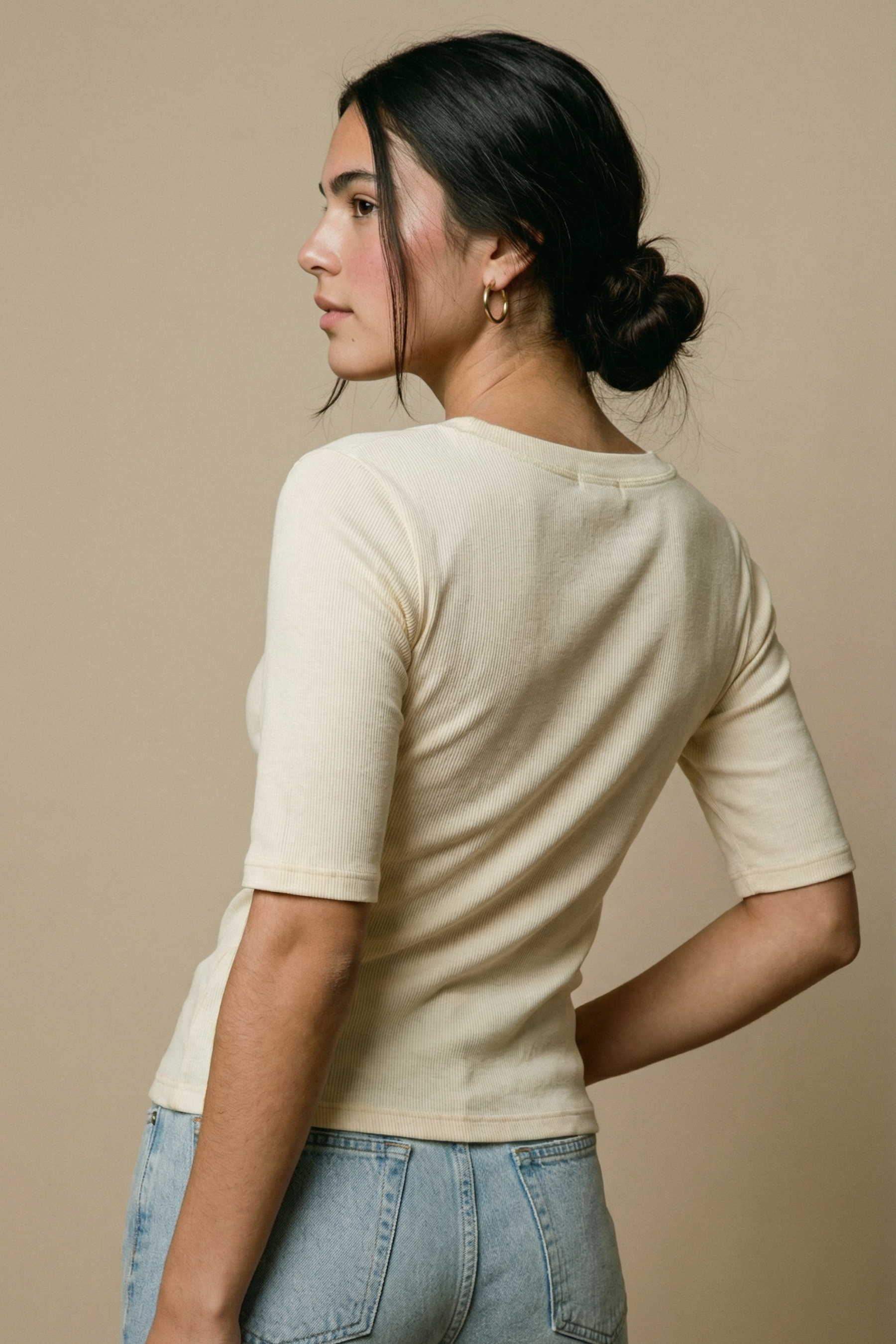 Camiseta Douz Roberta 3/4 Canelada Off White