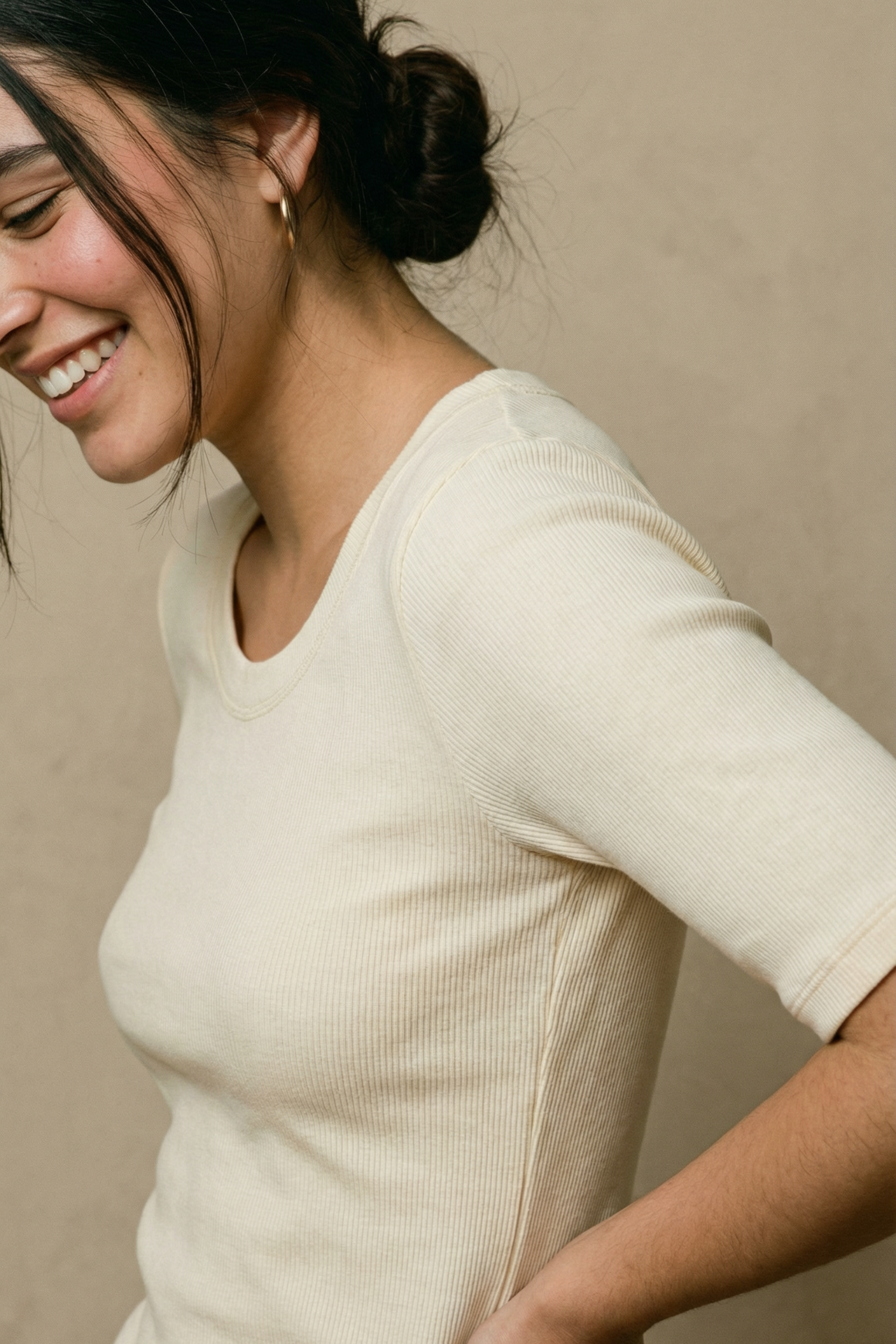 Camiseta Douz Roberta 3/4 Canelada Off White