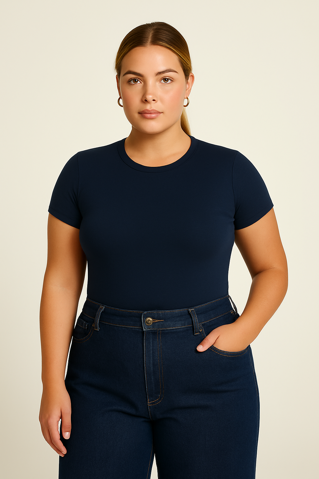 Camiseta Baby Look Moon Basics Gola O Azul