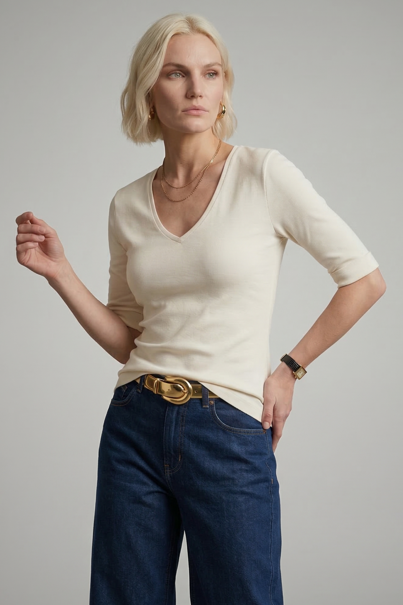 Camiseta Slim Moon 3/4 Gola V Off-white