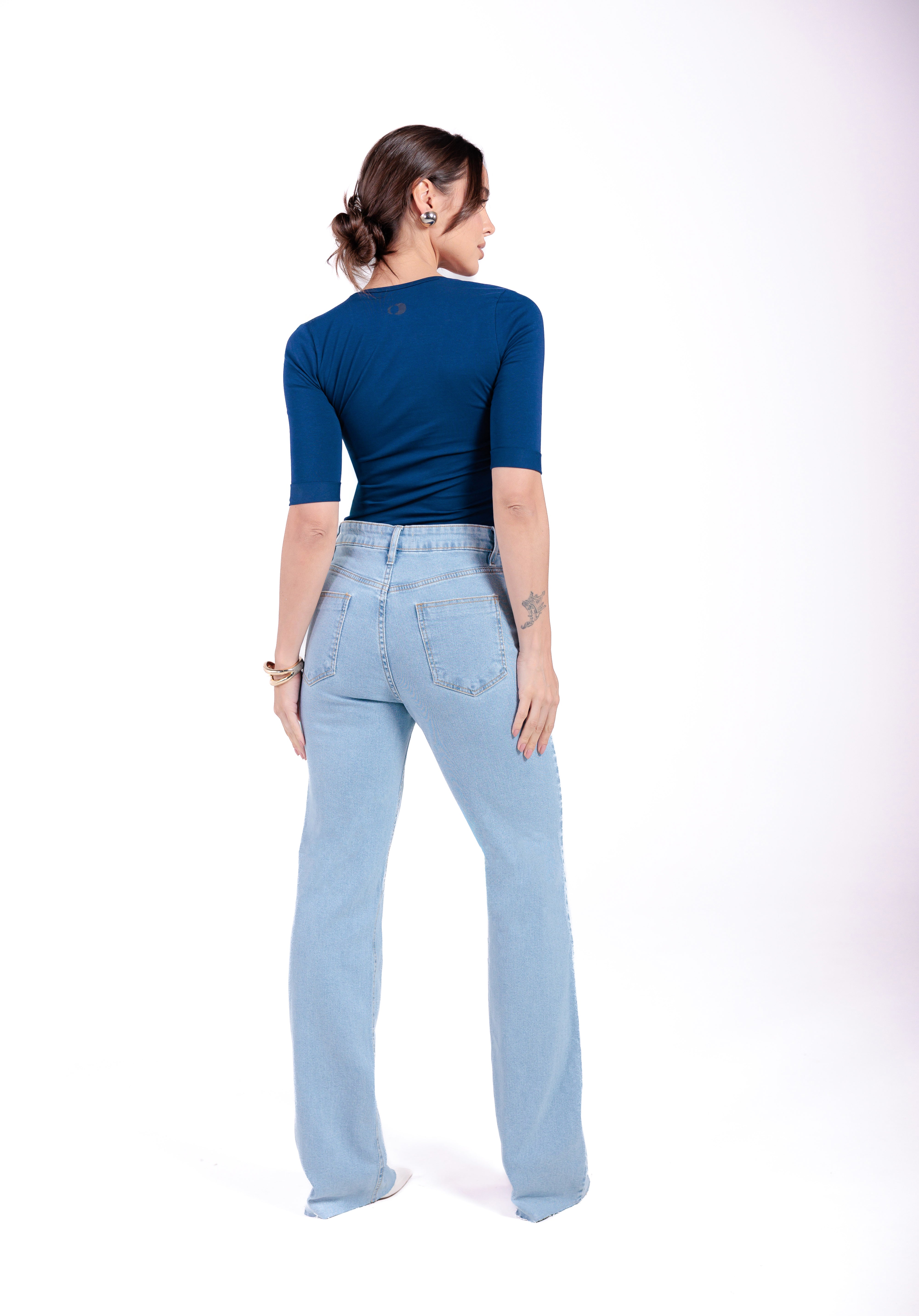 Camiseta Slim Moon 3/4 Gola V Marinho