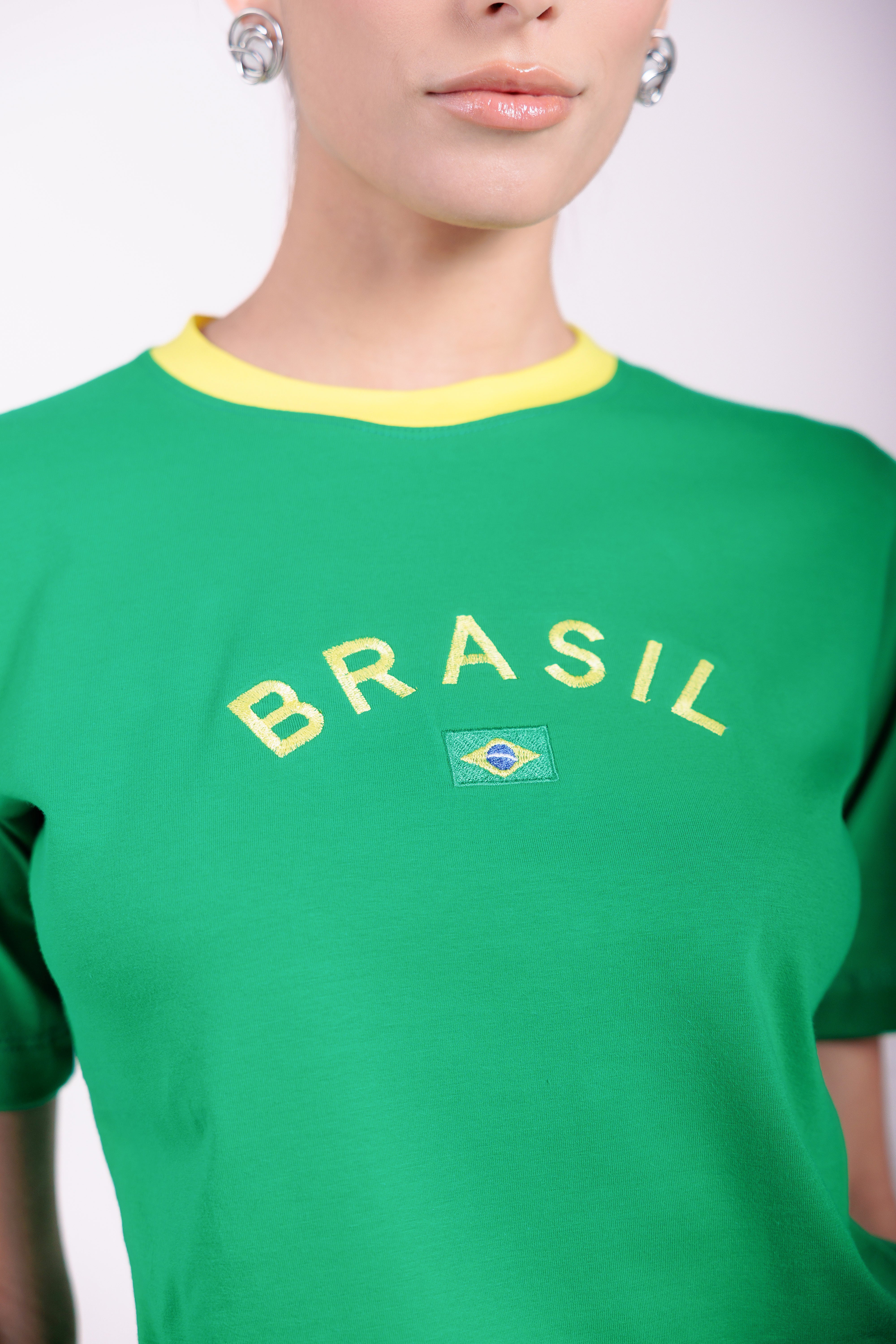 Camiseta Bordada Copa Moon Gola O Verde Amarela