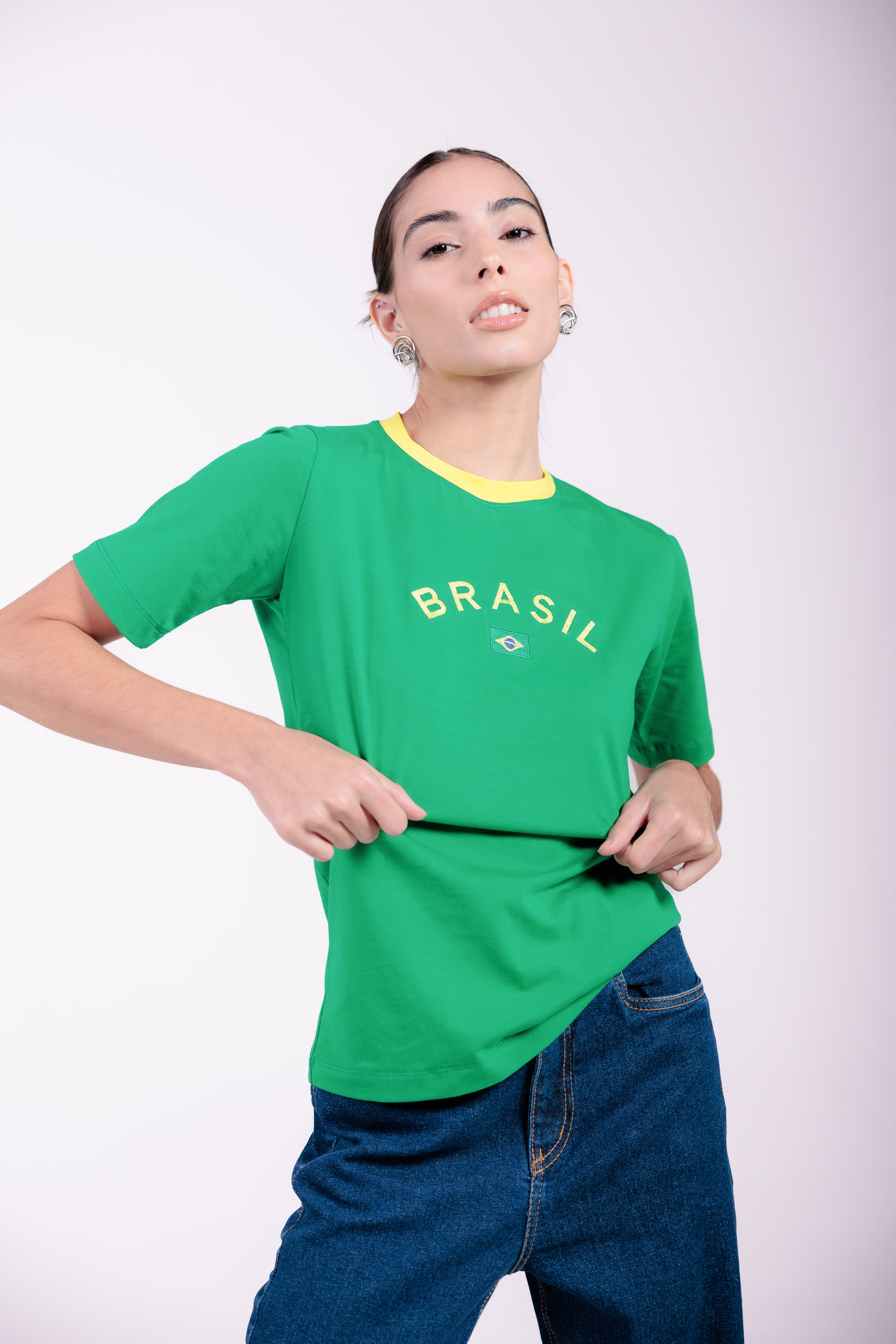 Camiseta Bordada Copa Moon Gola O Verde Amarela