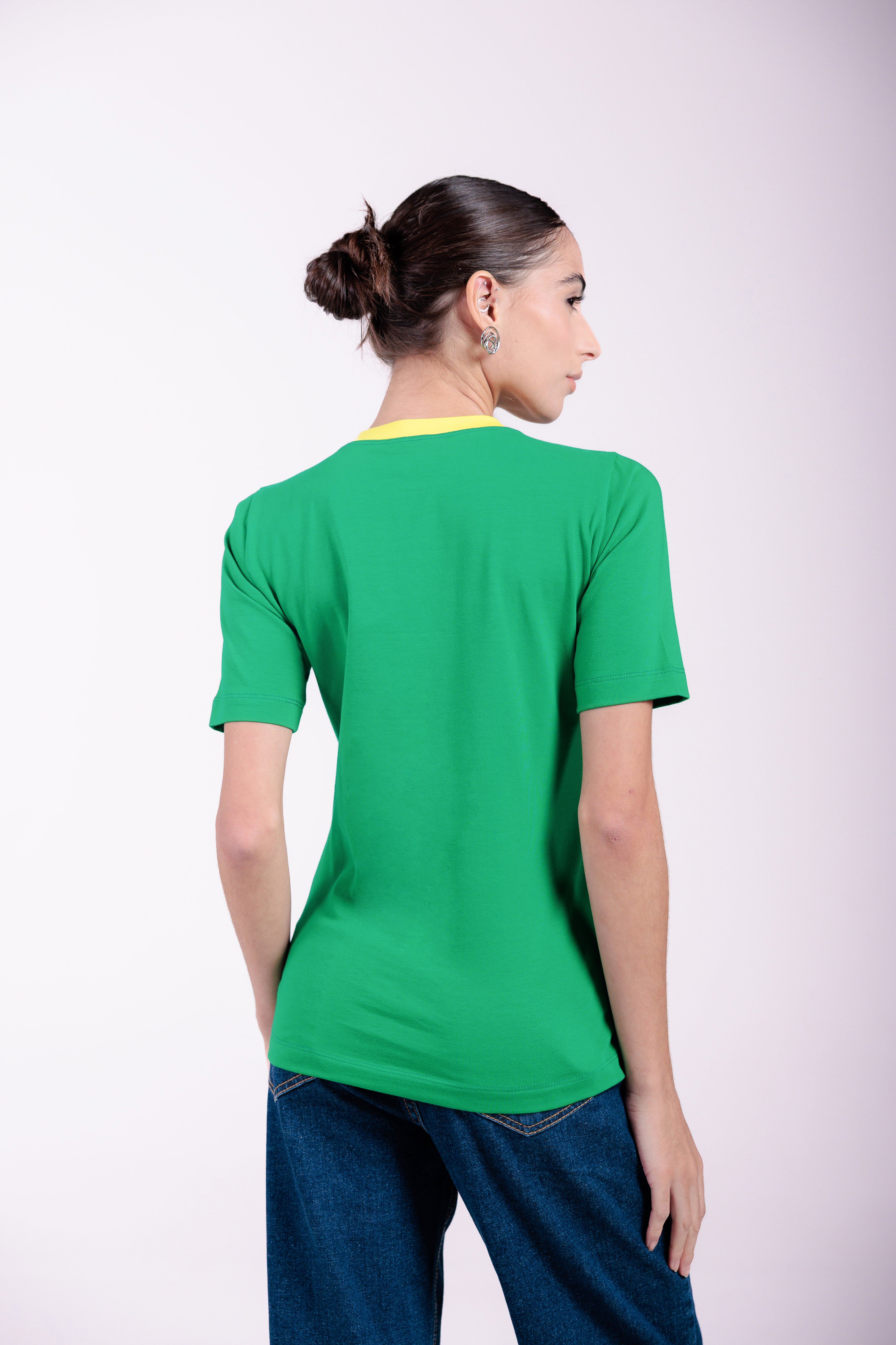 Camiseta Bordada Copa Moon Gola O Verde Amarela
