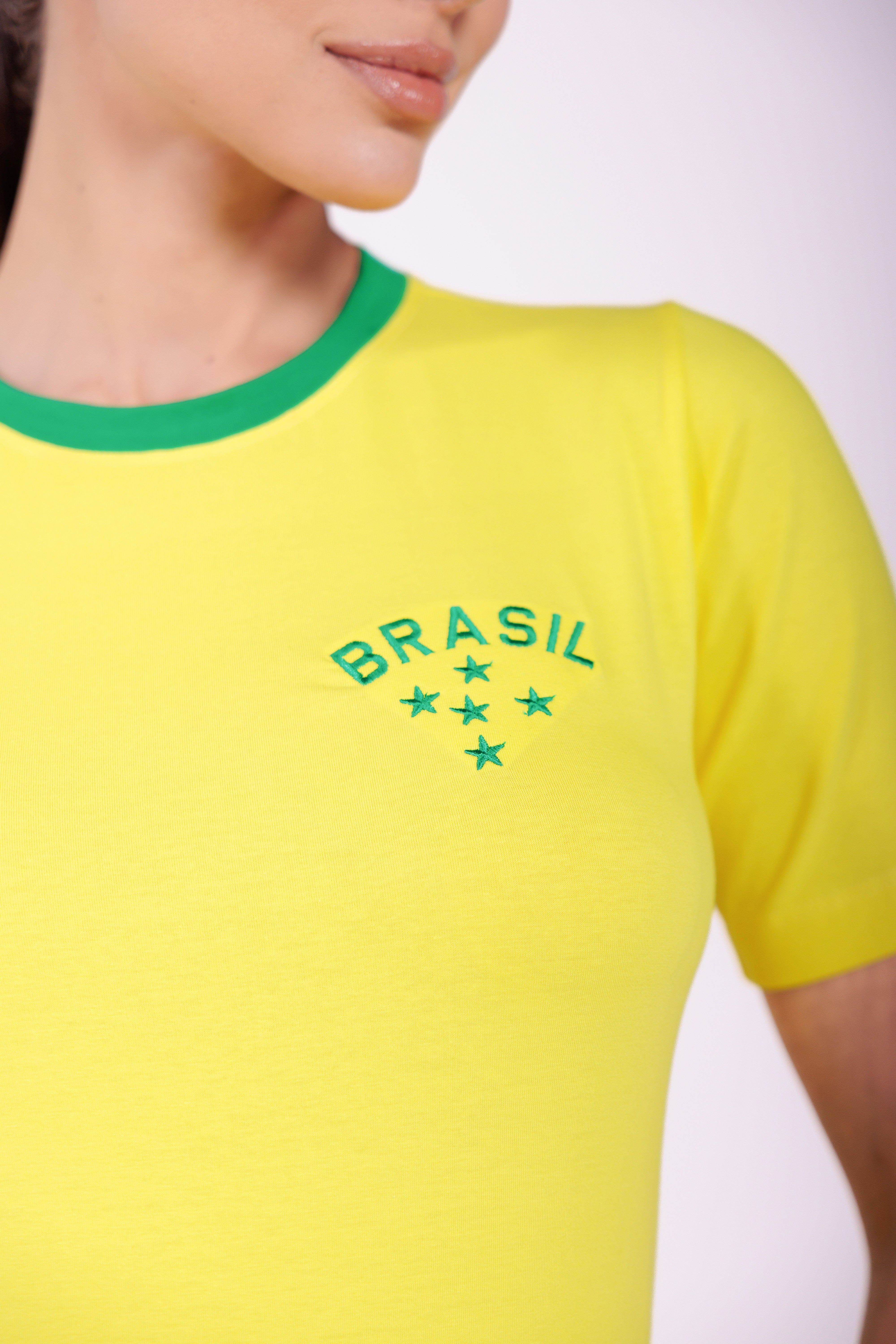 Camiseta Bordada Copa Moon Gola O Amarela Verde