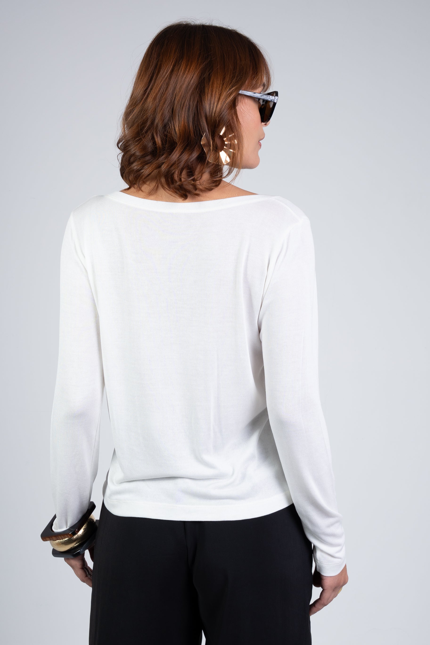 Blusa Manga Longa Modal Moon Gola V Off-white