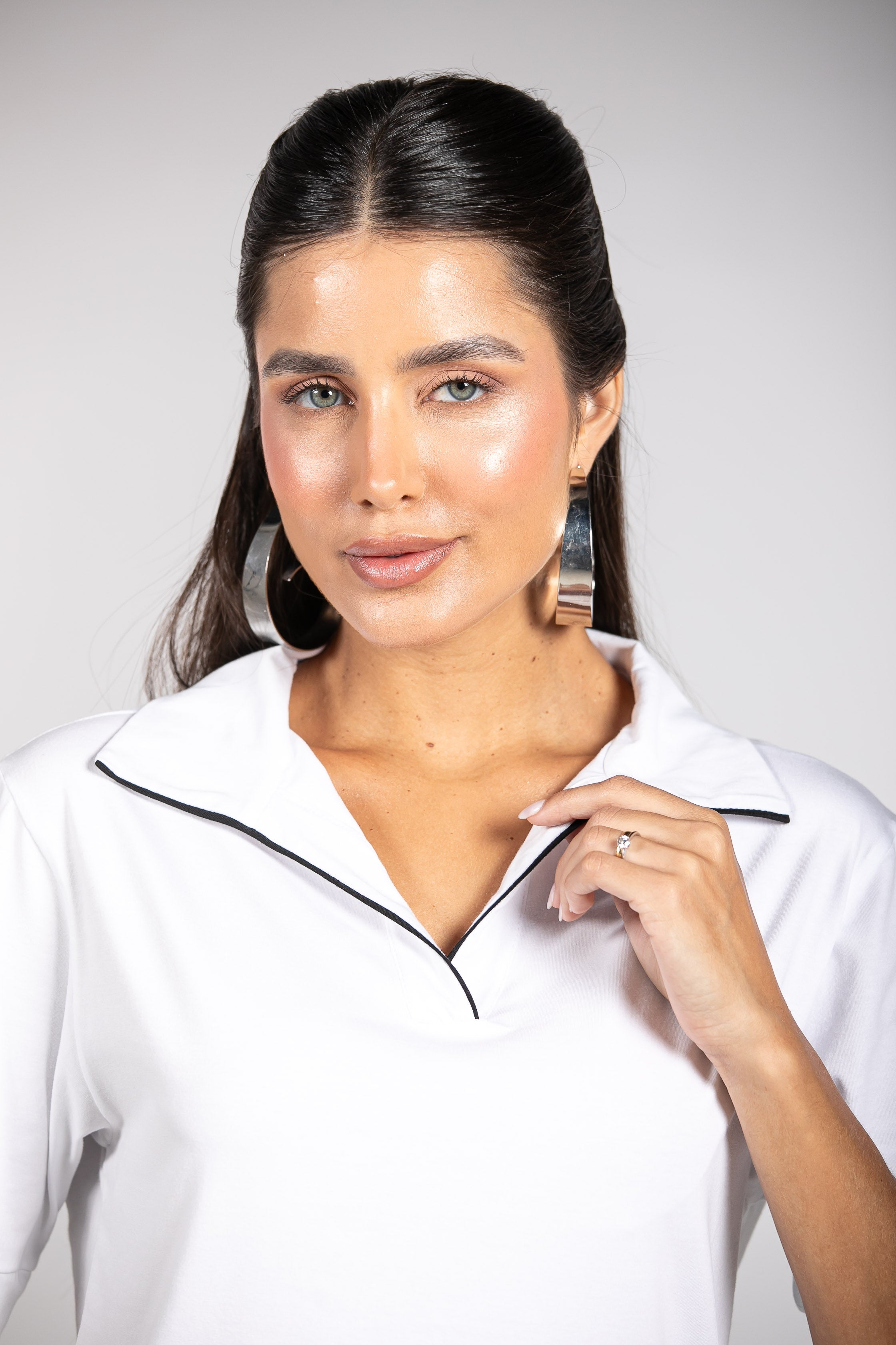 Camiseta Polo Moon Classic Bicolor Branca