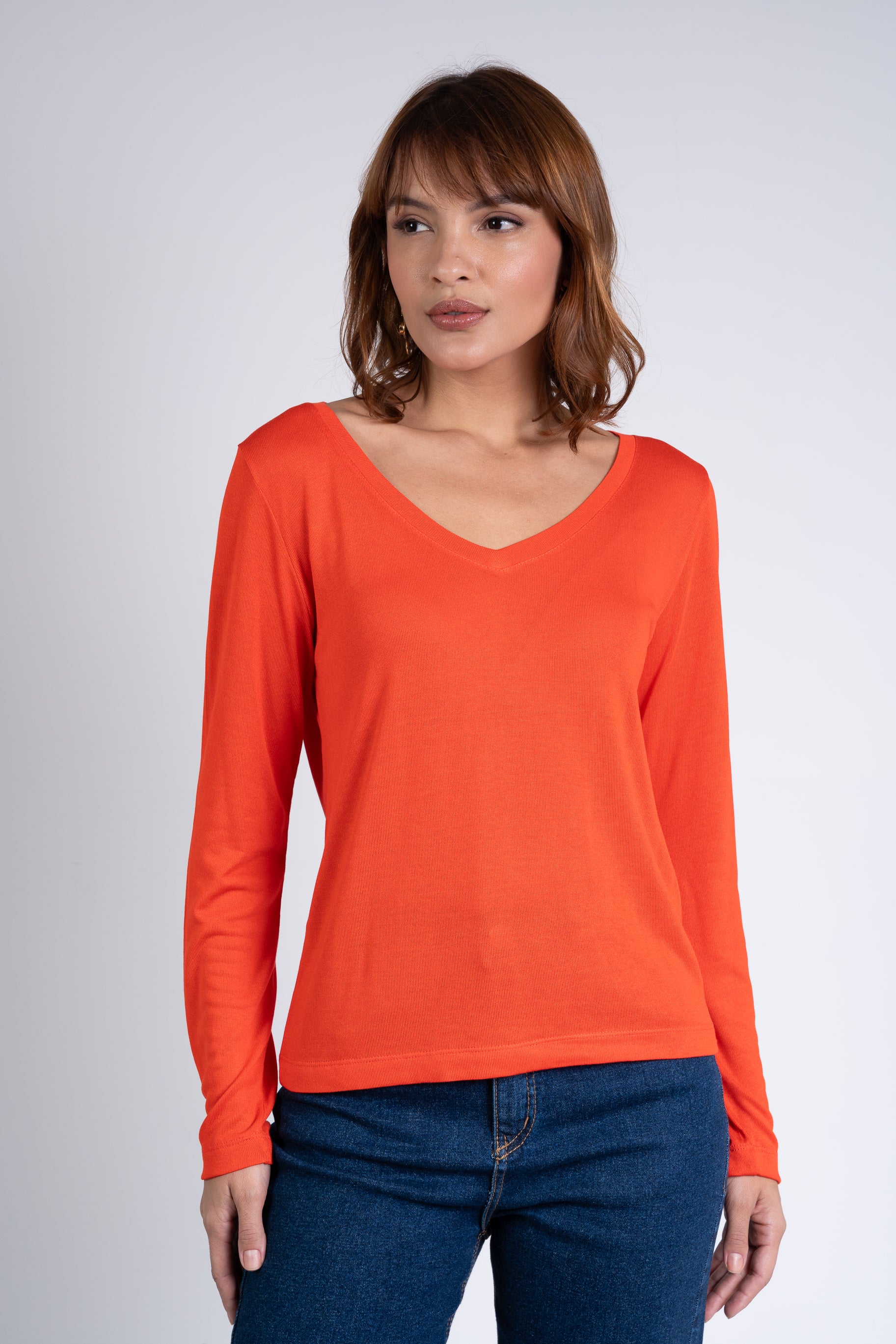 Blusa Manga Longa Modal Moon Gola V Vermelha