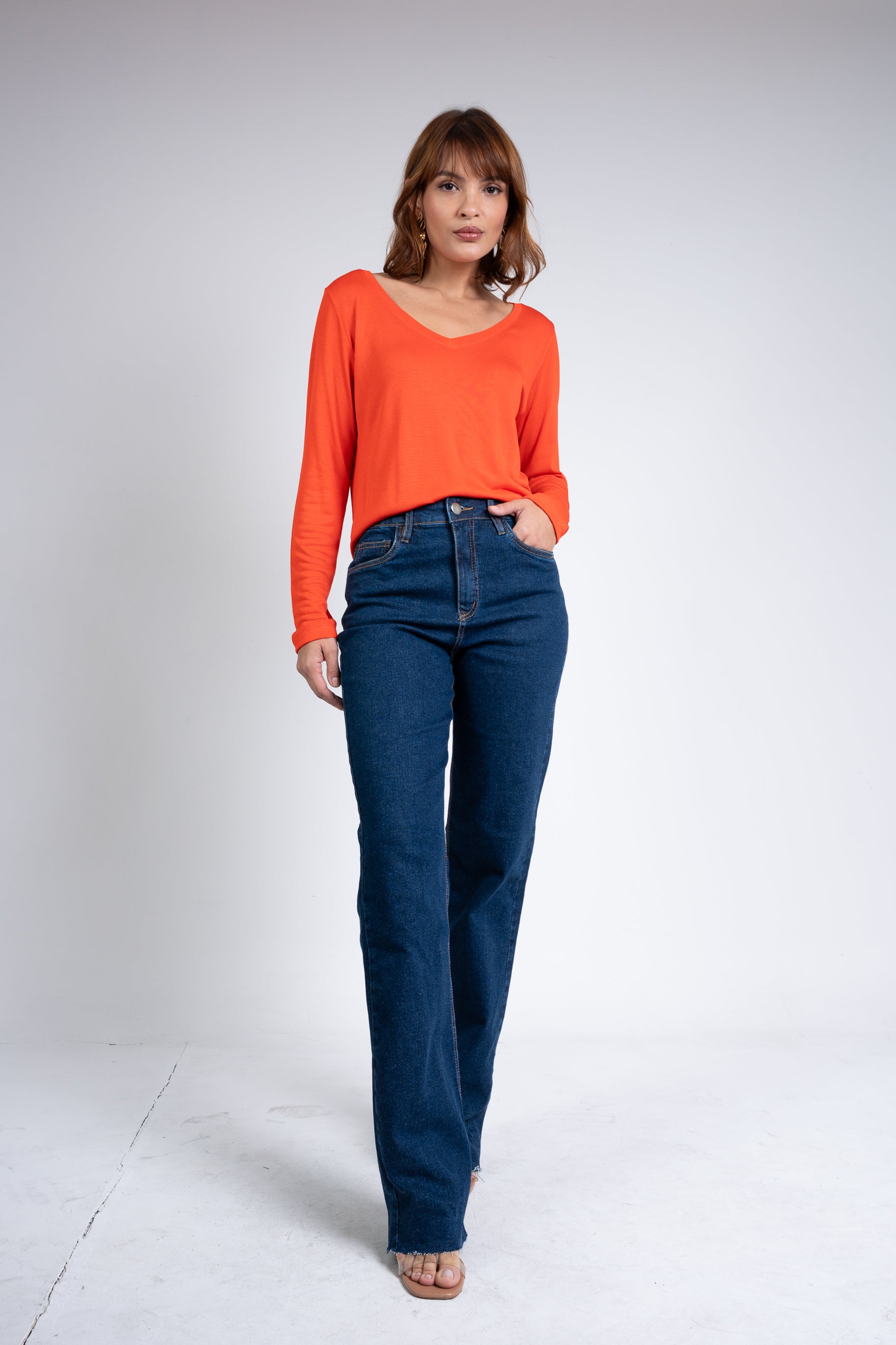 Blusa Manga Longa Modal Moon Gola V Vermelha