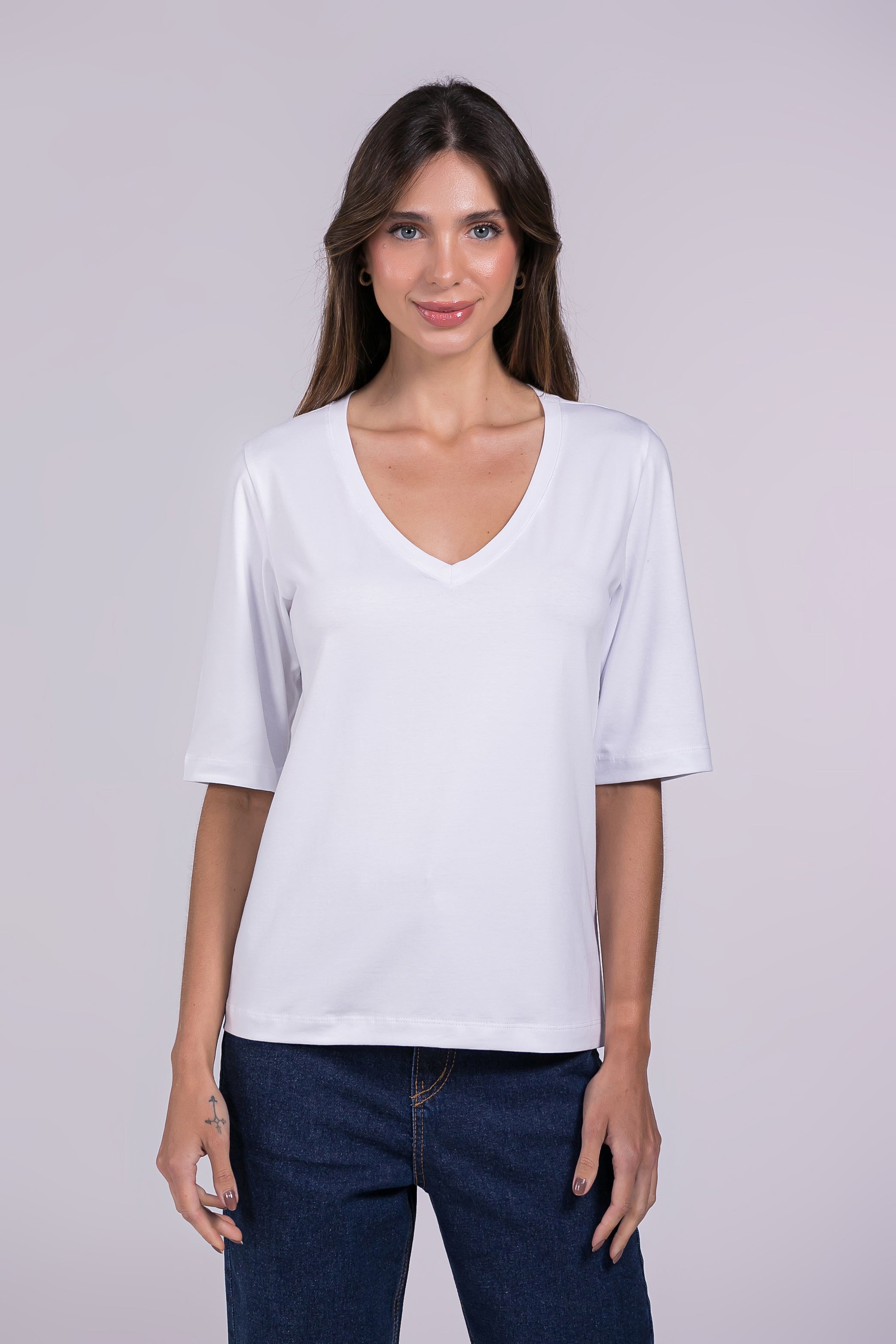 Camiseta Moon 3/4 Gola V Branca