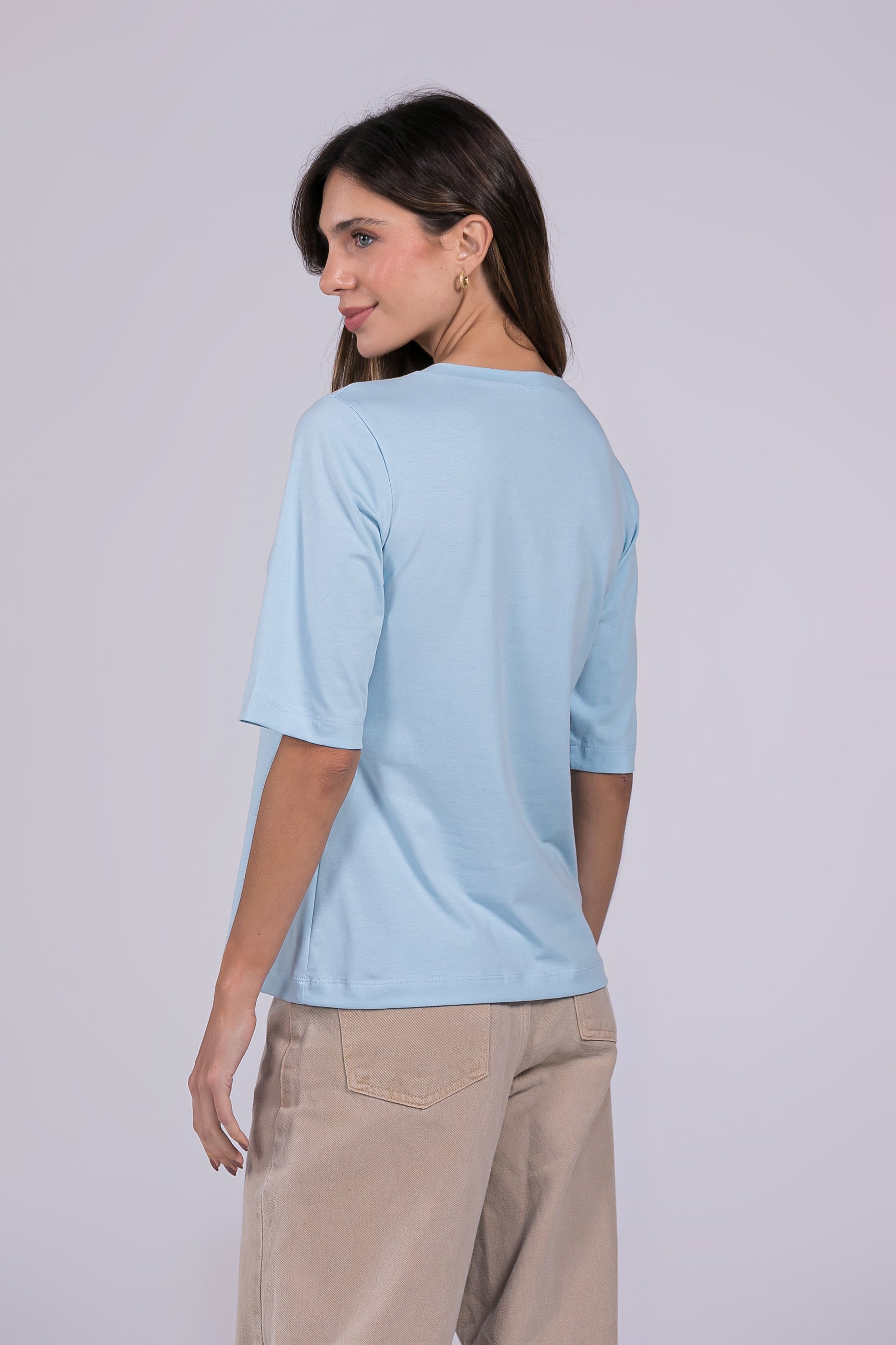 Camiseta Moon 3/4 Gola V Azul Céu