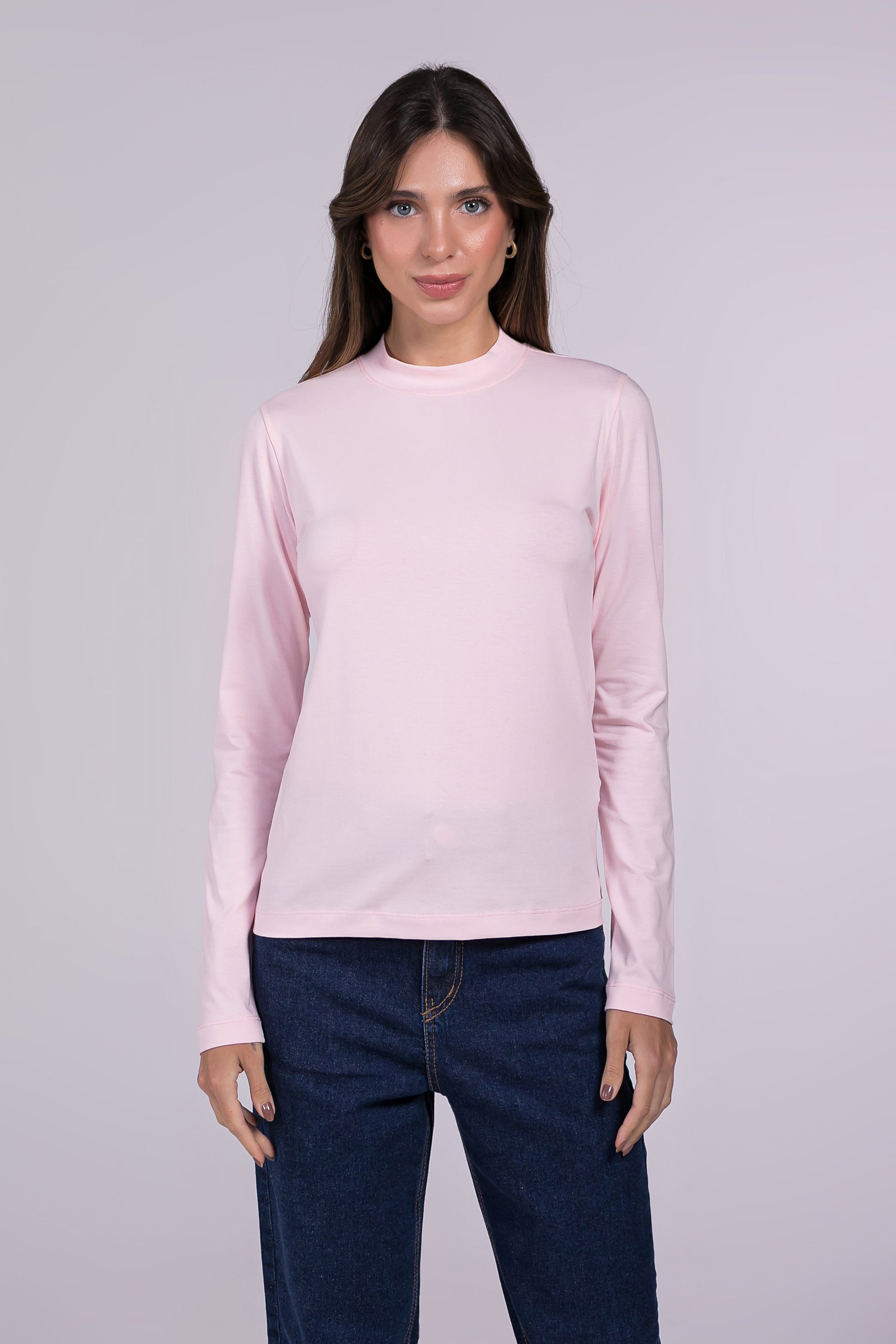 Blusa Moon Gola Média Rosa Claro