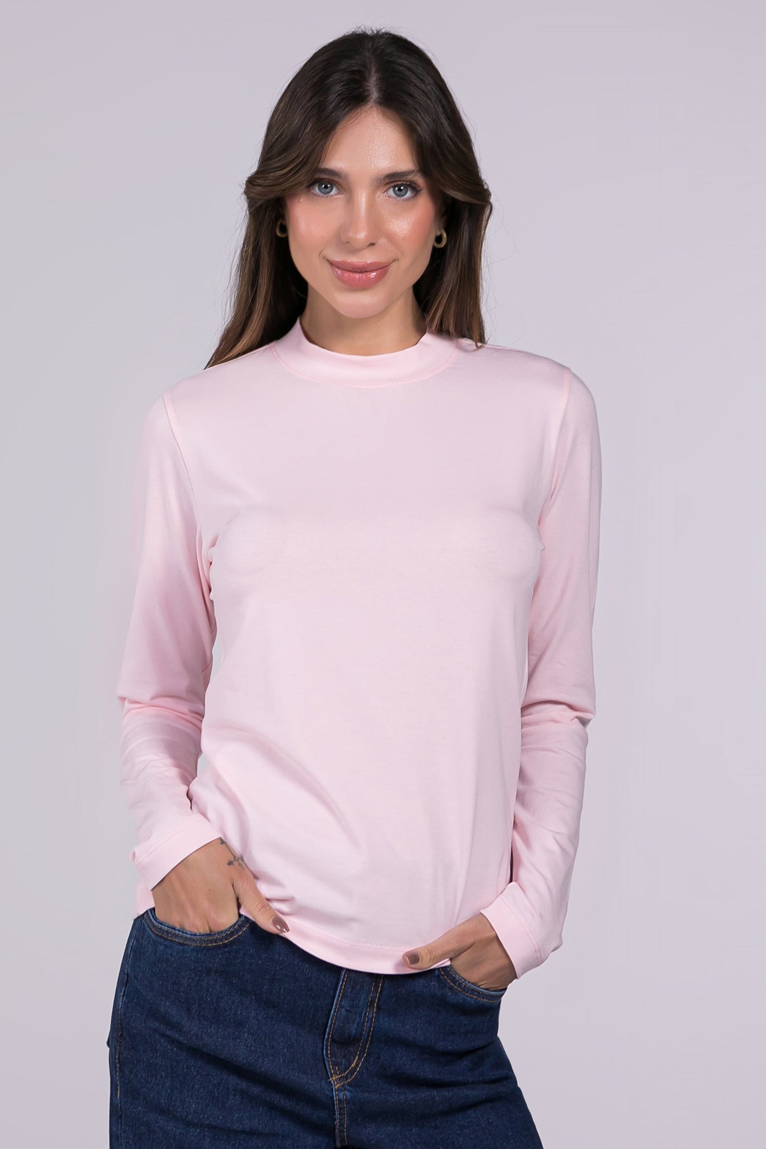 Blusa Moon Gola Média Rosa Claro