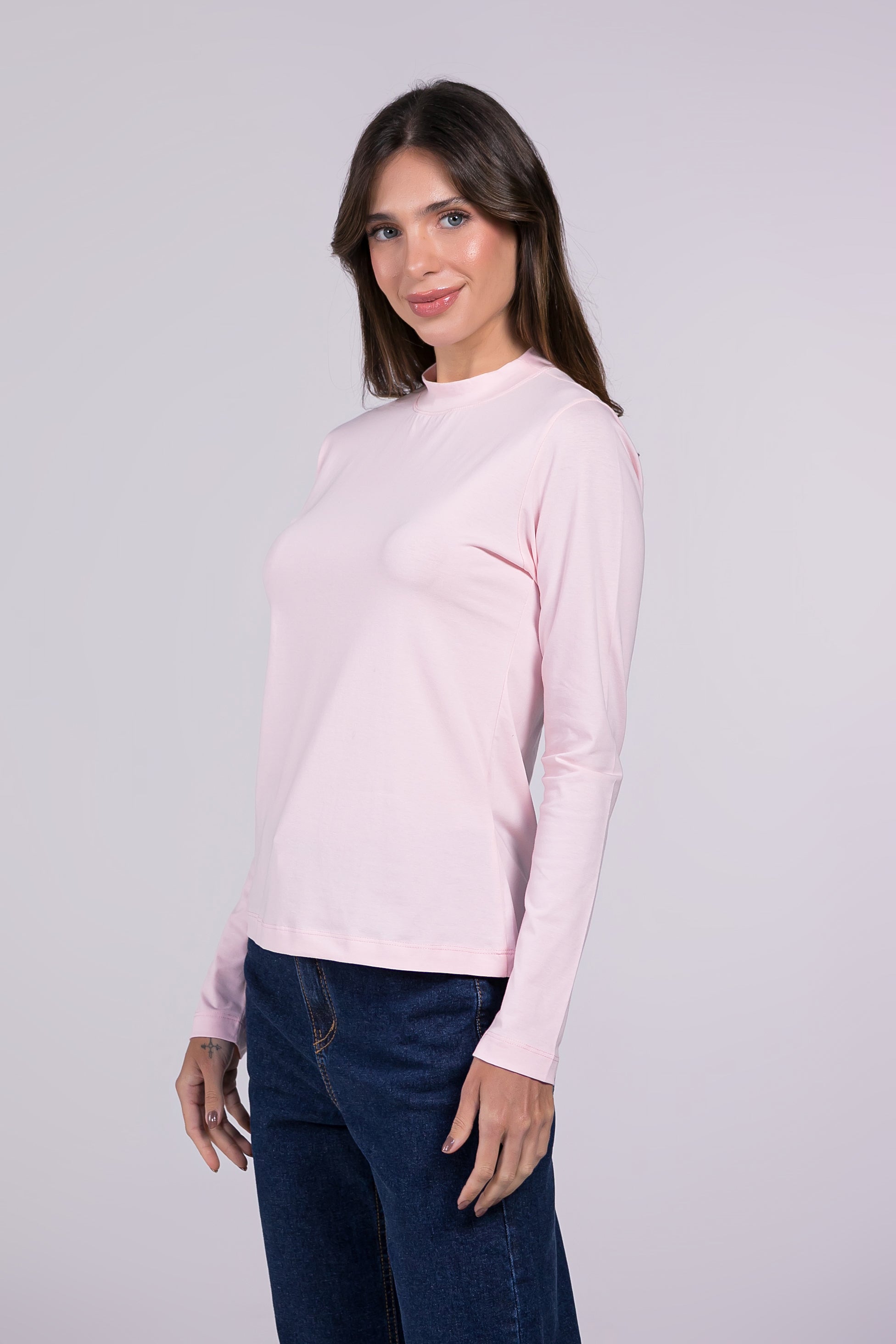 Blusa Moon Gola Média Rosa Claro