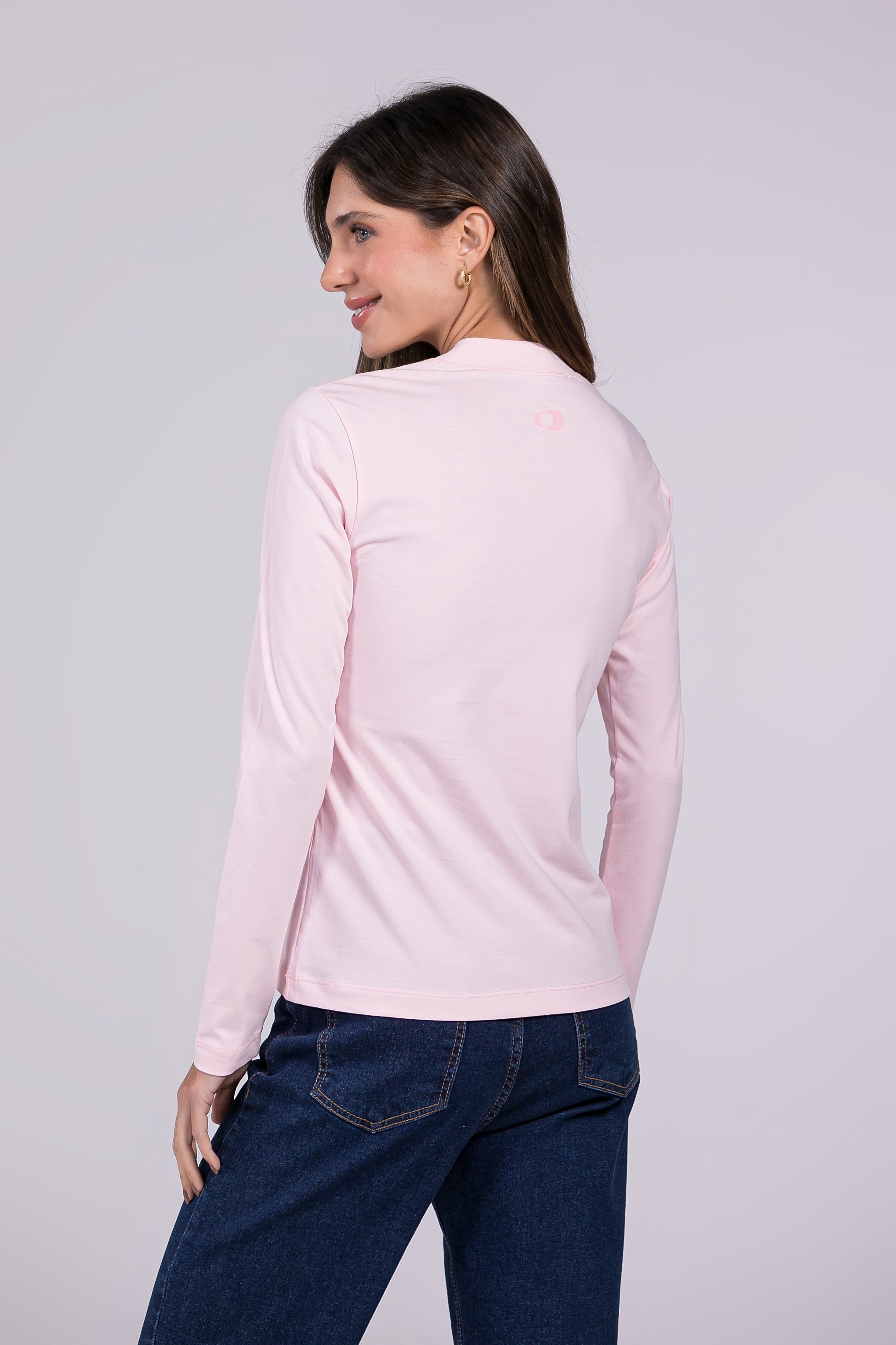Blusa Moon Gola Média Rosa Claro