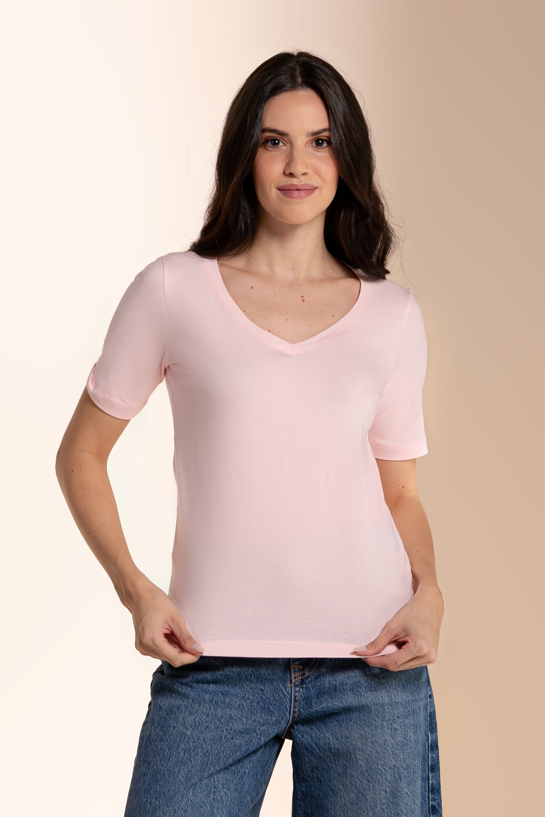 Camiseta Lisa New Moon Gola V Cotton Pink