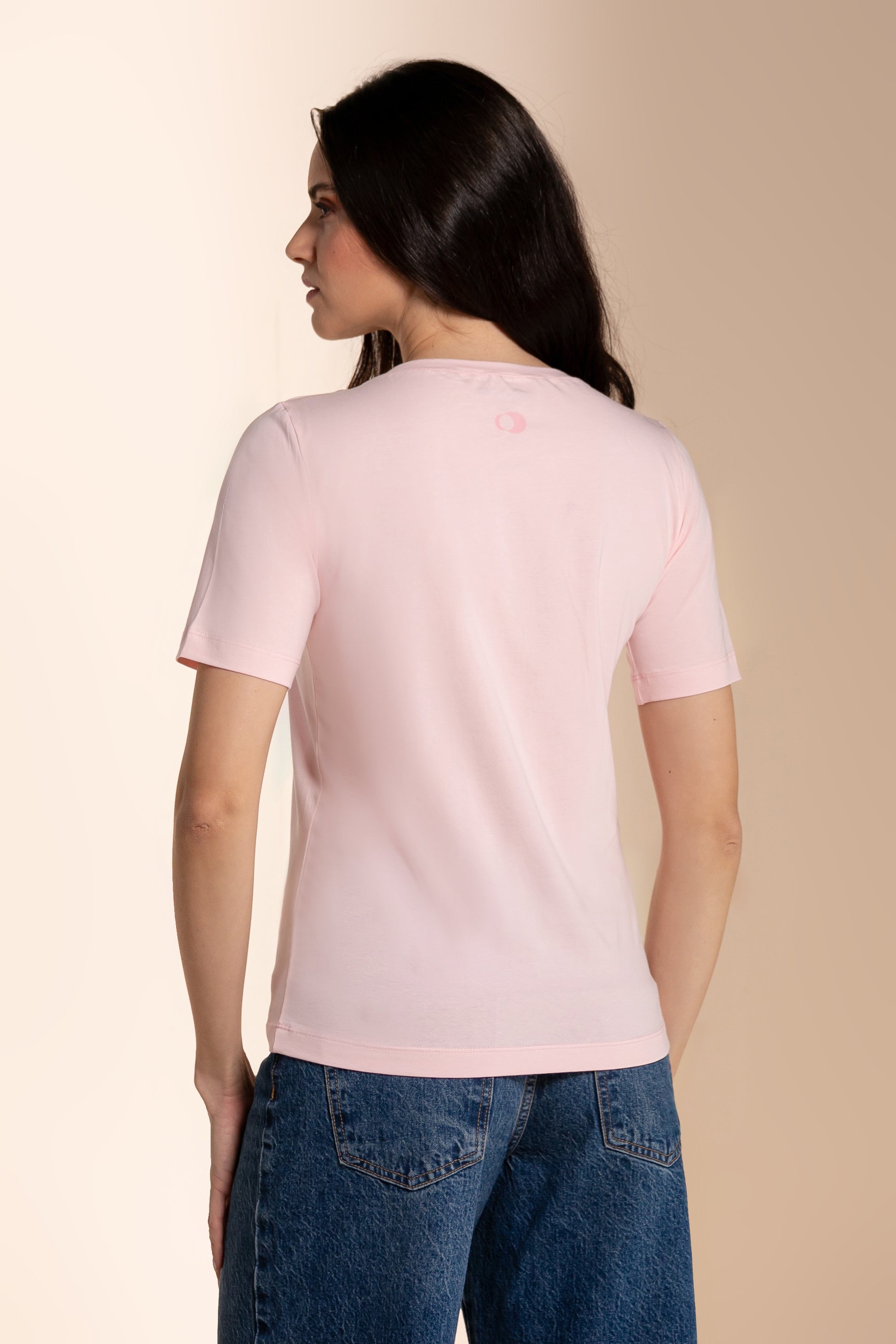 Camiseta Lisa New Moon Gola V Cotton Pink