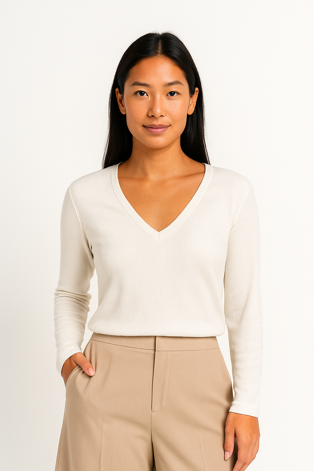 Blusa Manga Longa Modal Moon Gola V Off-white